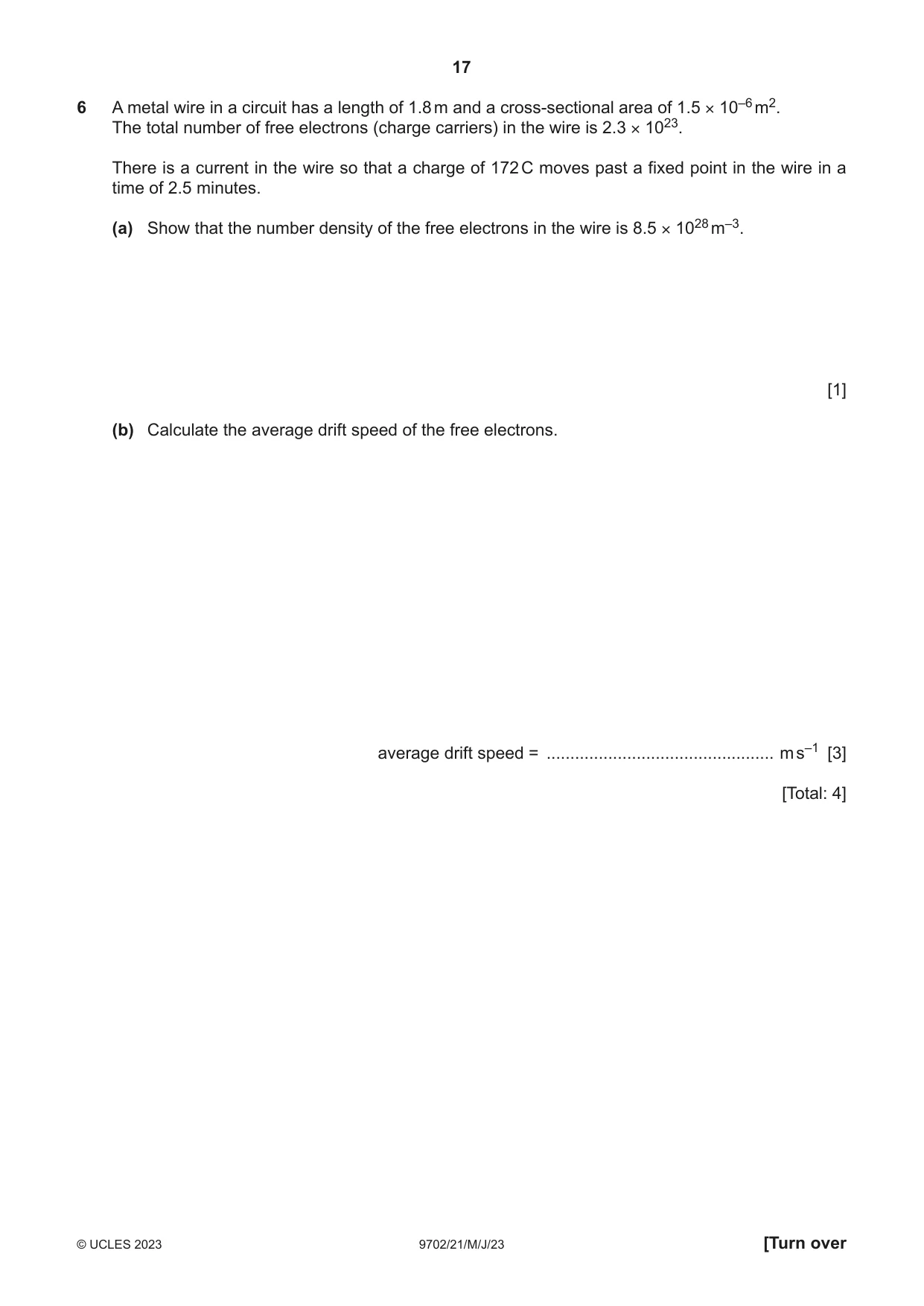 Cambridge A Level Physics 9702 2023 May/June Paper 2 · Variant 1 question paper, page 17 of 20