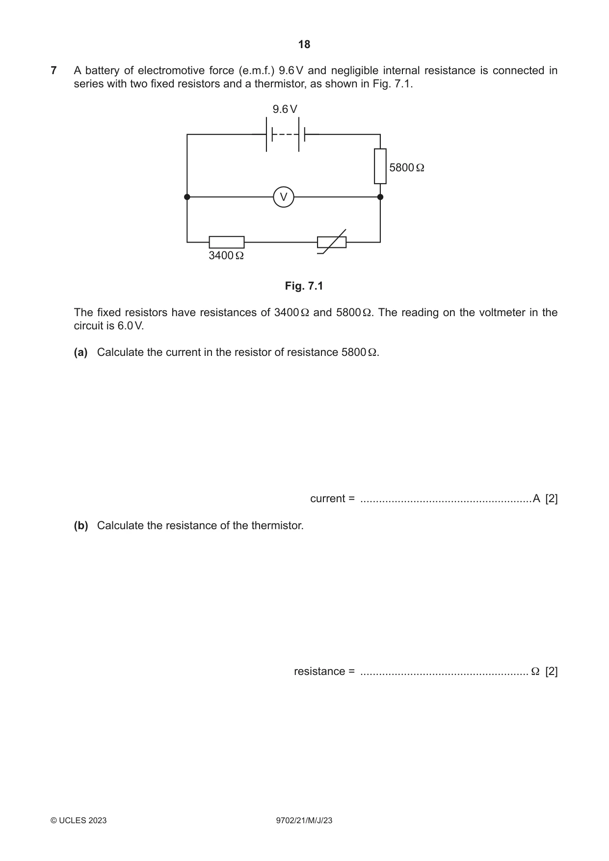 Cambridge A Level Physics 9702 2023 May/June Paper 2 · Variant 1 question paper, page 18 of 20