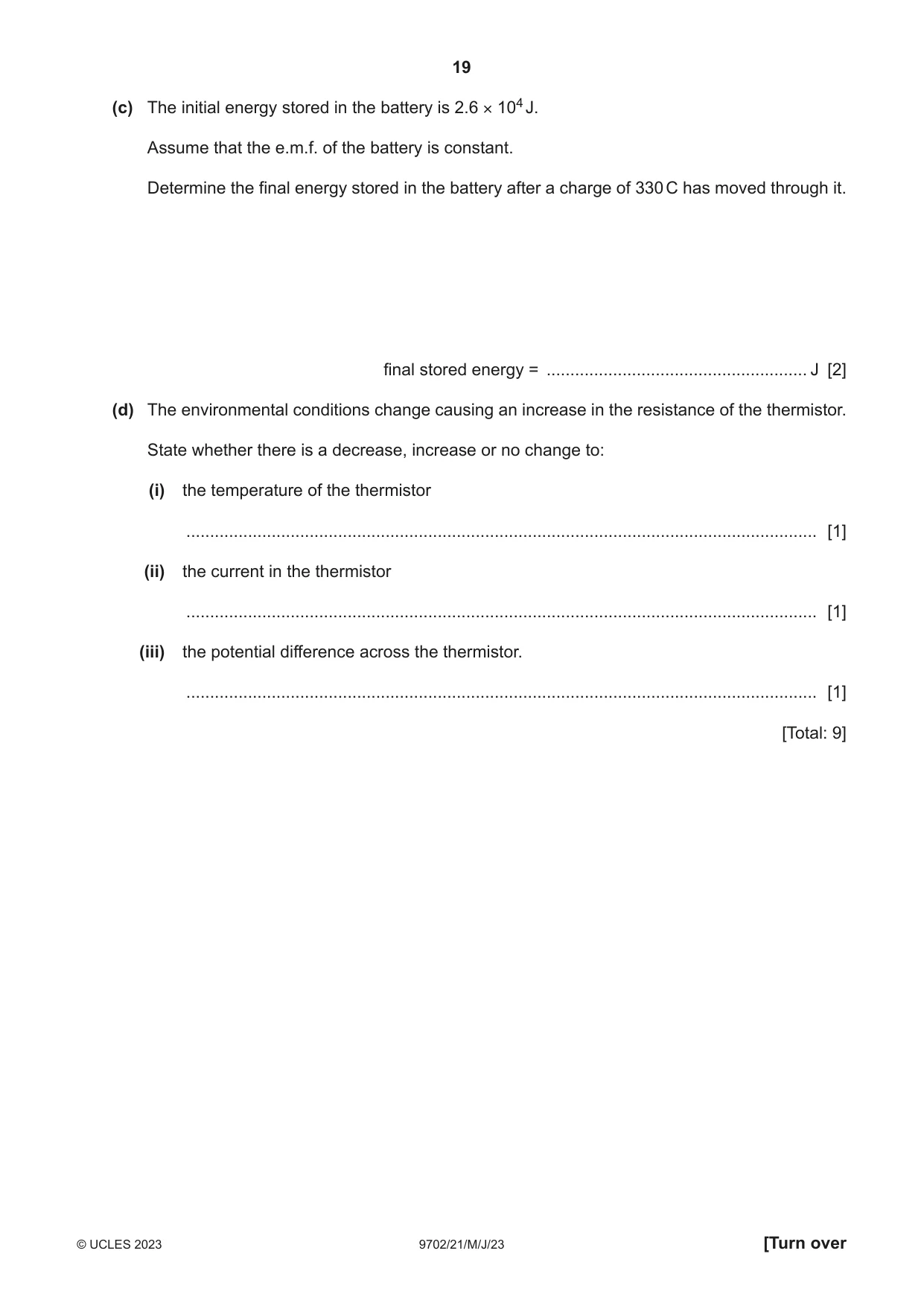 Cambridge A Level Physics 9702 2023 May/June Paper 2 · Variant 1 question paper, page 19 of 20