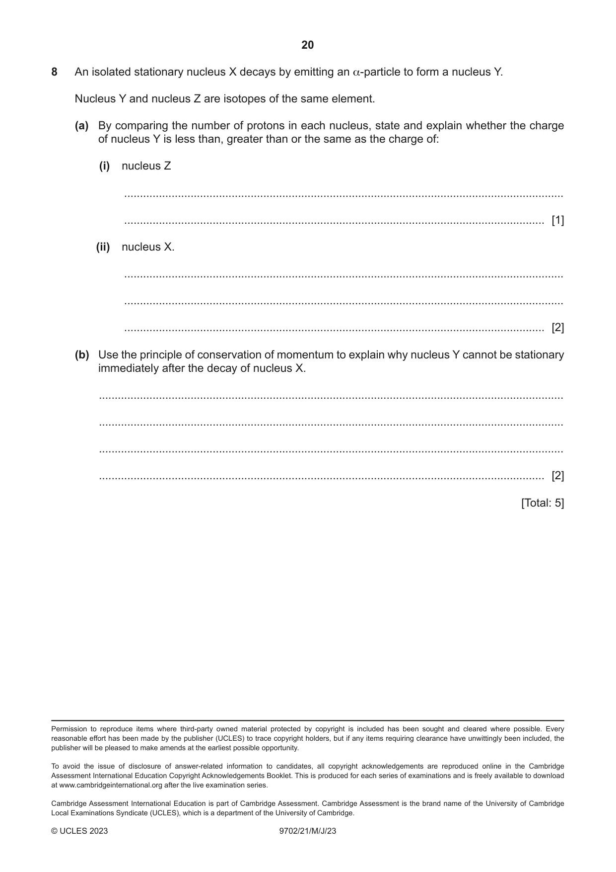 Cambridge A Level Physics 9702 2023 May/June Paper 2 · Variant 1 question paper, page 20 of 20