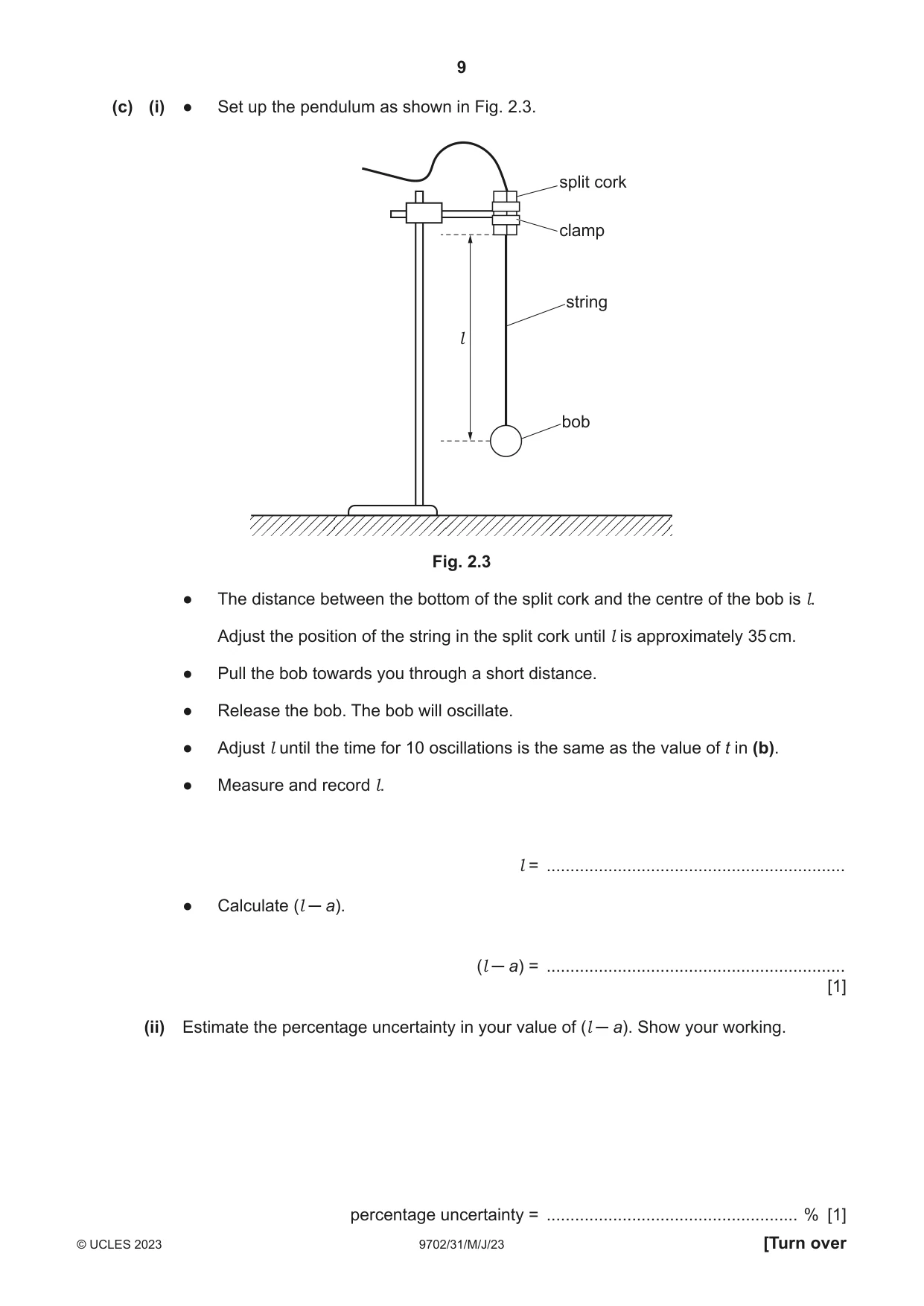 Cambridge A Level Physics 9702 2023 May/June Paper 3 · Variant 1 question paper, page 9 of 12