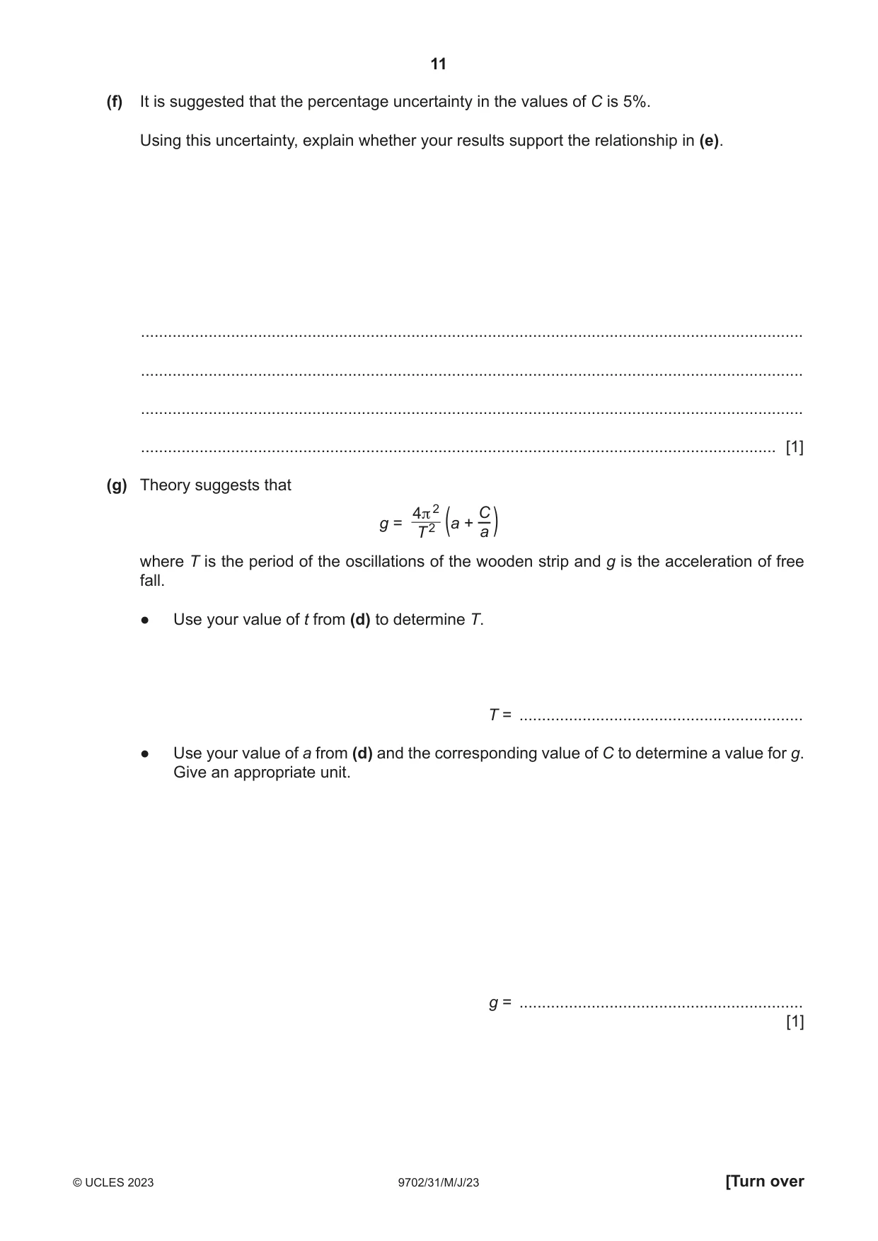 Cambridge A Level Physics 9702 2023 May/June Paper 3 · Variant 1 question paper, page 11 of 12