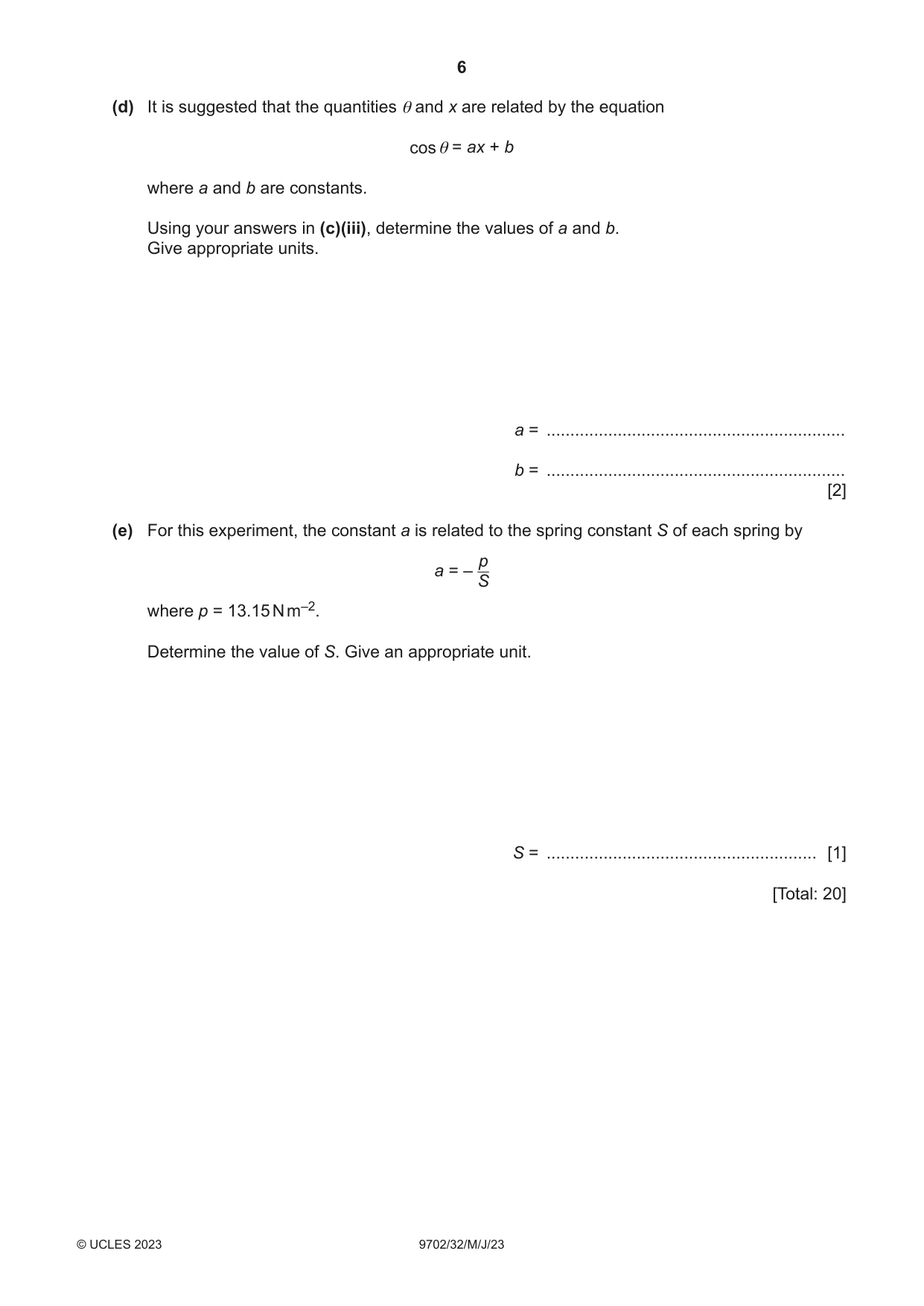 Cambridge A Level Physics 9702 2023 May/June Paper 3 · Variant 2 question paper, page 6 of 16