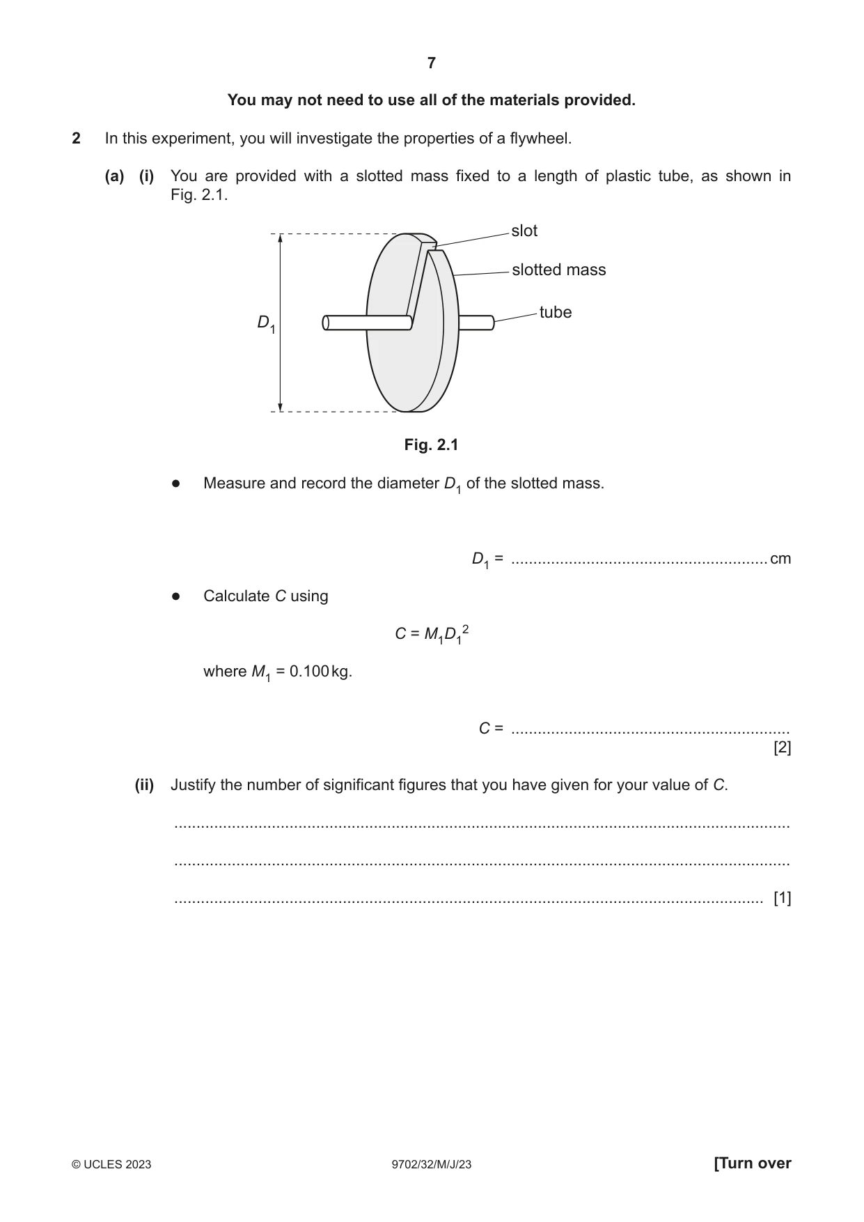 Cambridge A Level Physics 9702 2023 May/June Paper 3 · Variant 2 question paper, page 7 of 16