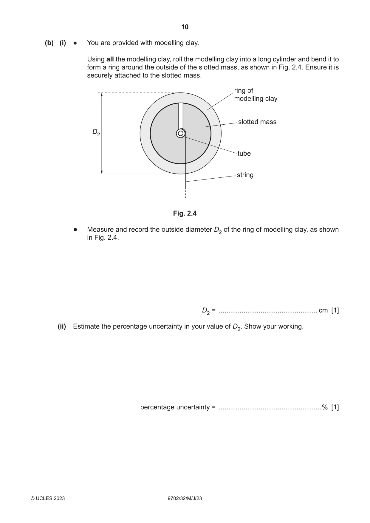 Cambridge A Level Physics 9702 2023 May/June Paper 3 · Variant 2 question paper, page 10 of 16