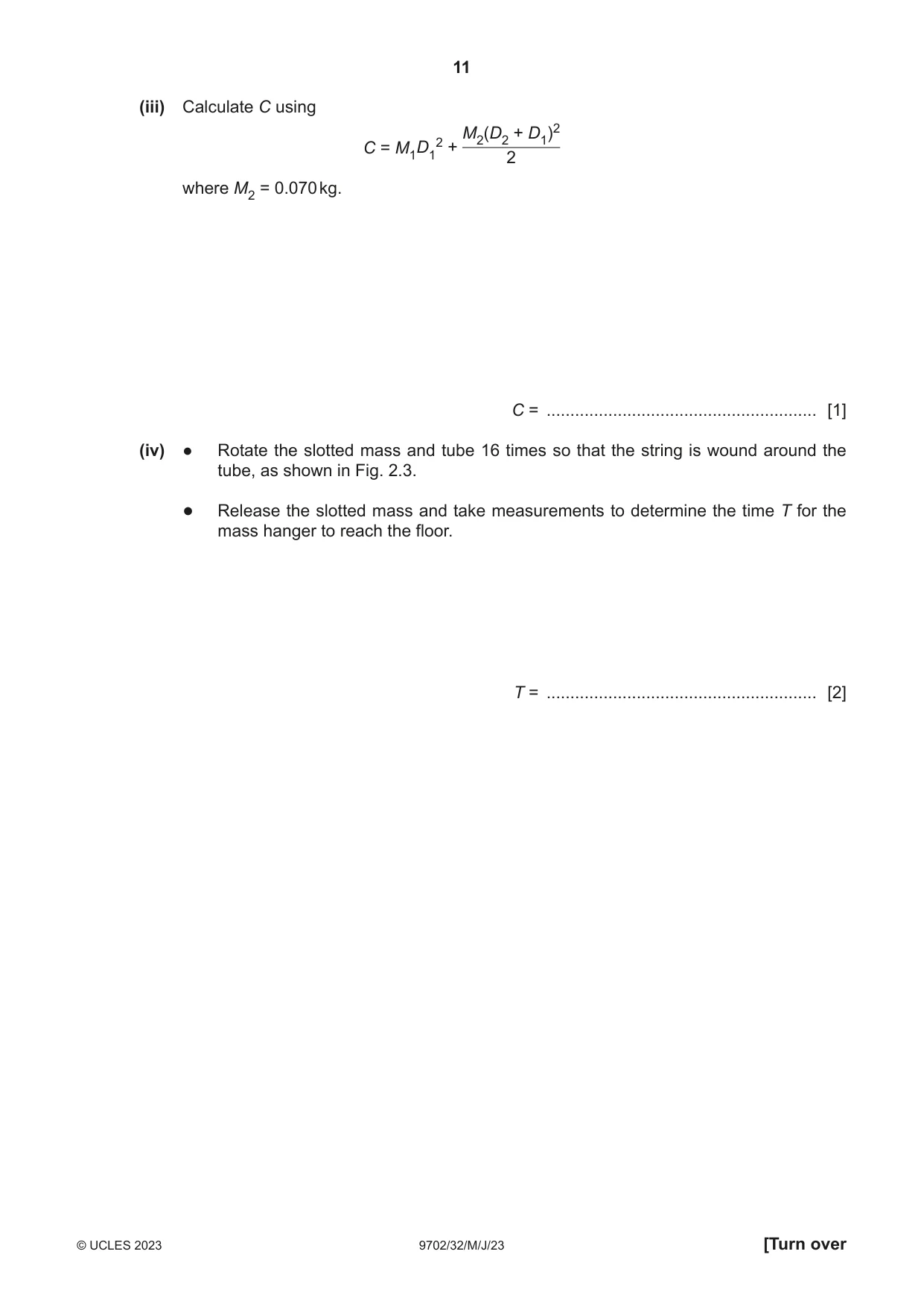 Cambridge A Level Physics 9702 2023 May/June Paper 3 · Variant 2 question paper, page 11 of 16