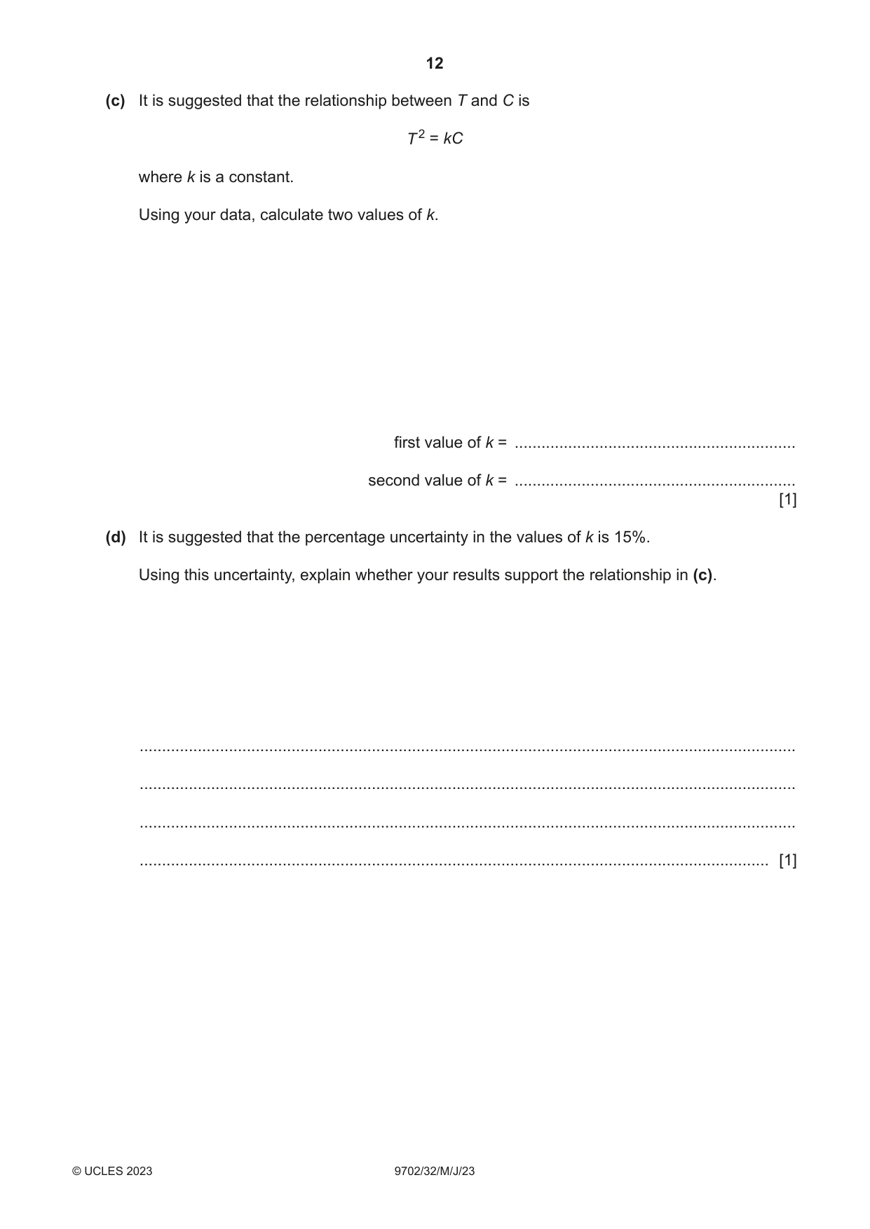 Cambridge A Level Physics 9702 2023 May/June Paper 3 · Variant 2 question paper, page 12 of 16