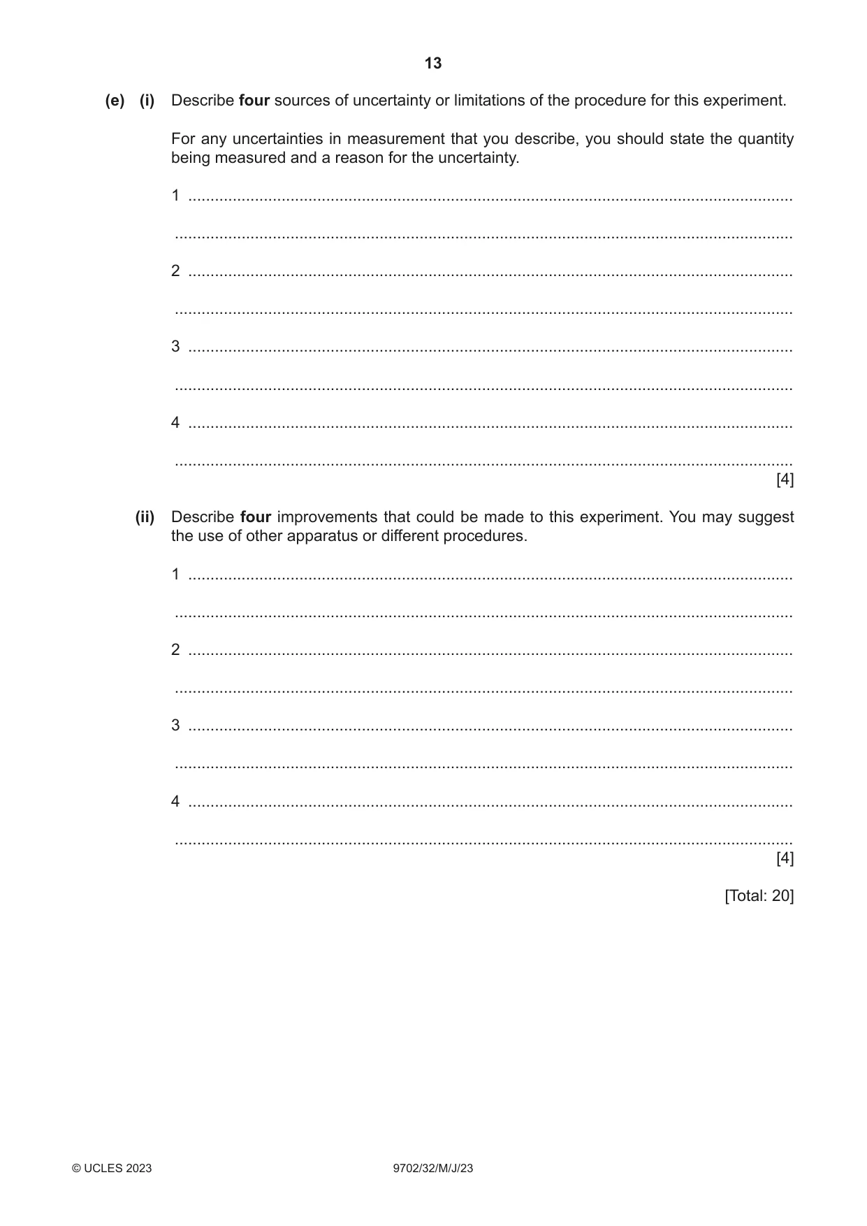 Cambridge A Level Physics 9702 2023 May/June Paper 3 · Variant 2 question paper, page 13 of 16