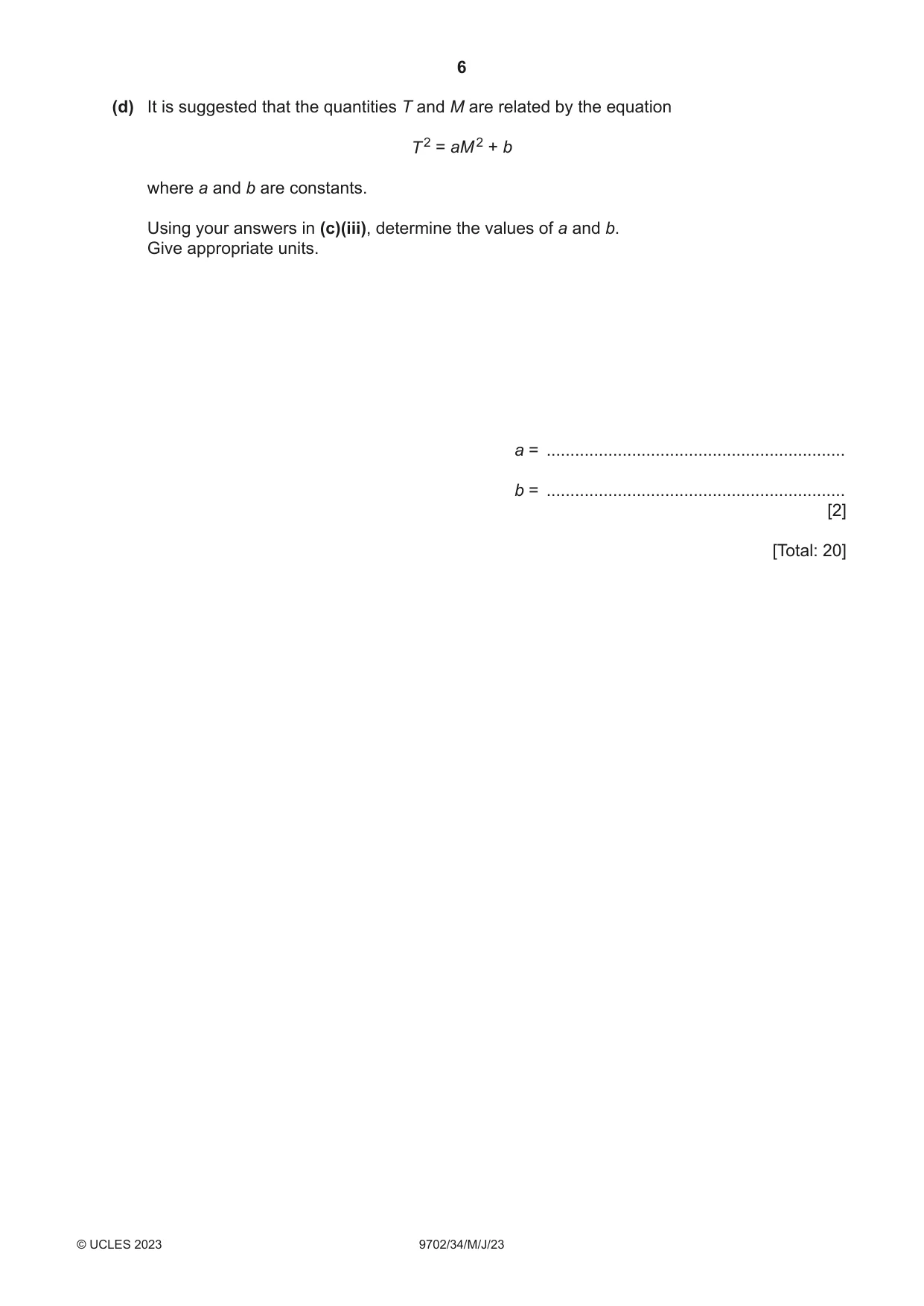 Cambridge A Level Physics 9702 2023 May/June Paper 3 · Variant 4 question paper, page 6 of 12