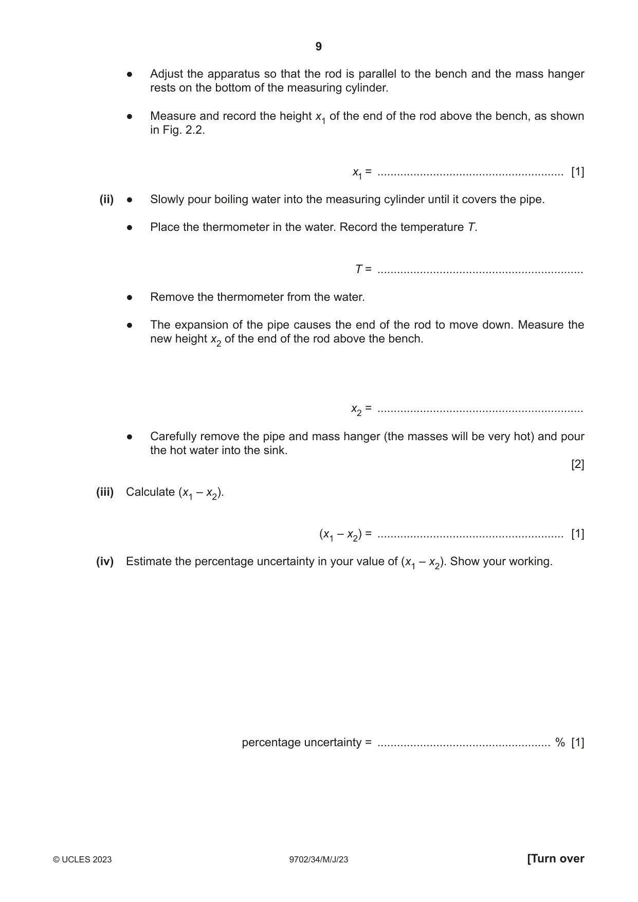 Cambridge A Level Physics 9702 2023 May/June Paper 3 · Variant 4 question paper, page 9 of 12