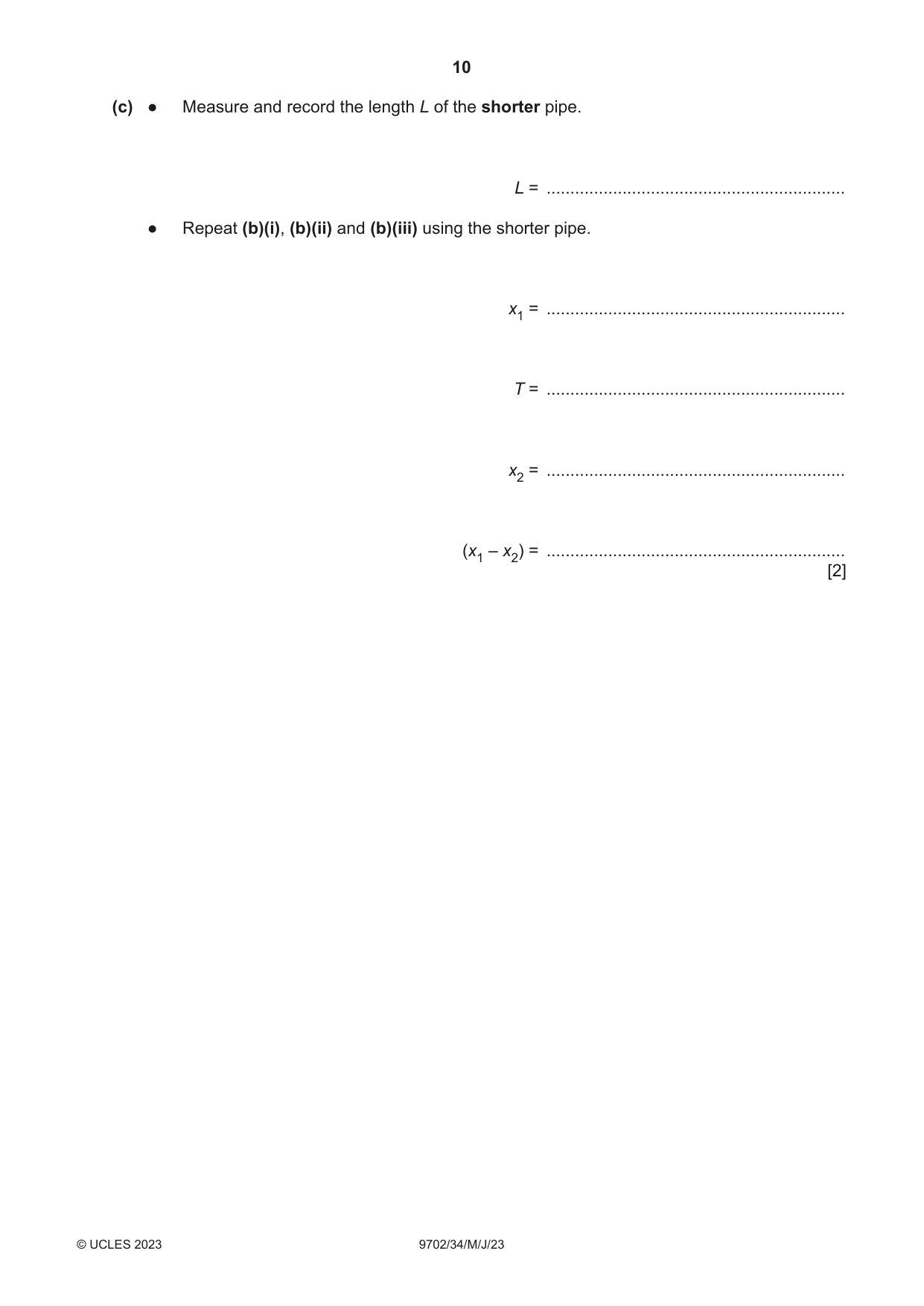 Cambridge A Level Physics 9702 2023 May/June Paper 3 · Variant 4 question paper, page 10 of 12