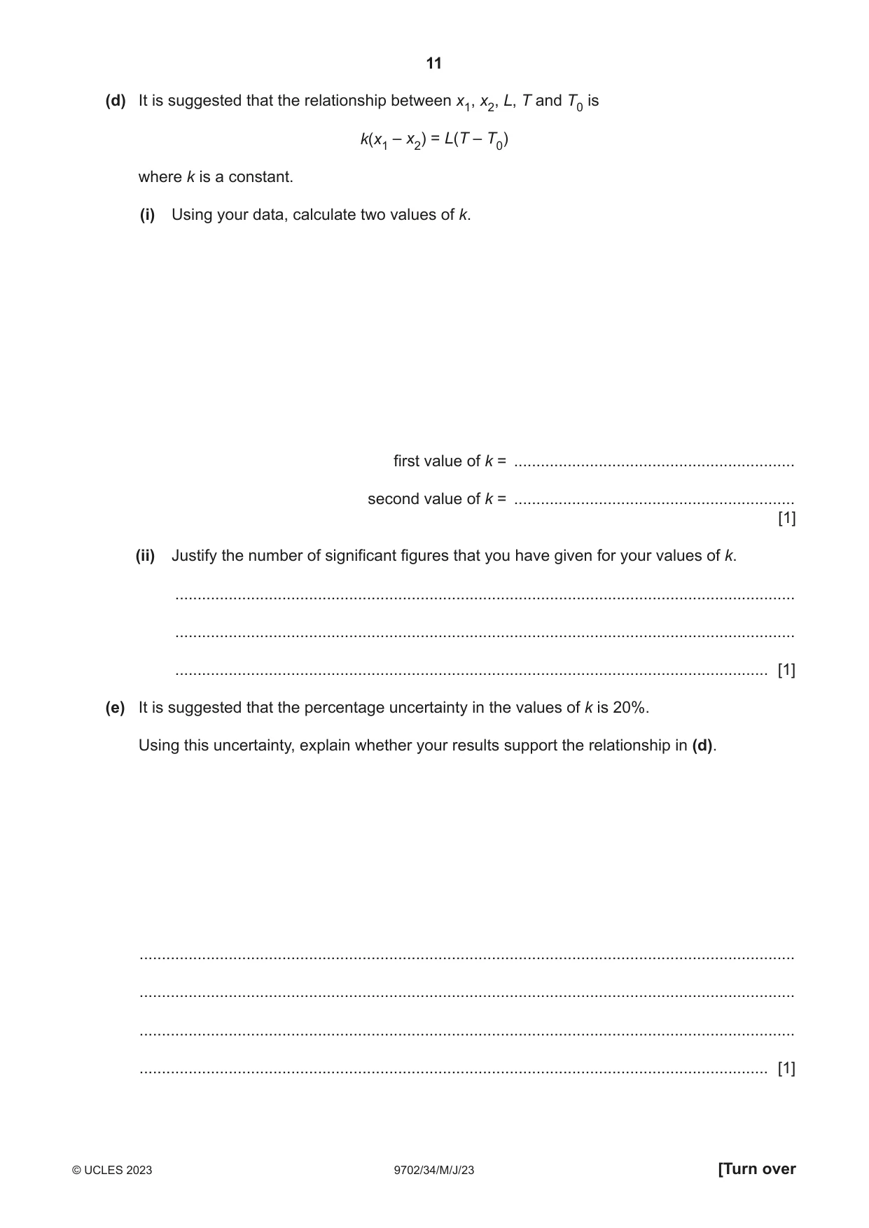 Cambridge A Level Physics 9702 2023 May/June Paper 3 · Variant 4 question paper, page 11 of 12