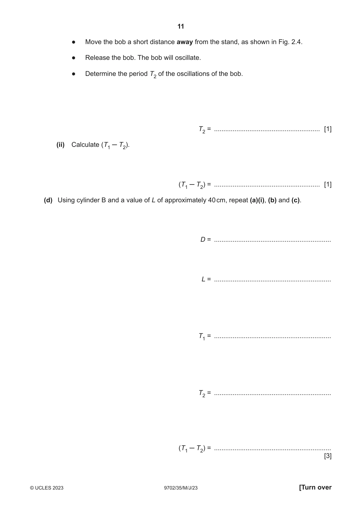 Cambridge A Level Physics 9702 2023 May/June Paper 3 · Variant 5 question paper, page 11 of 16