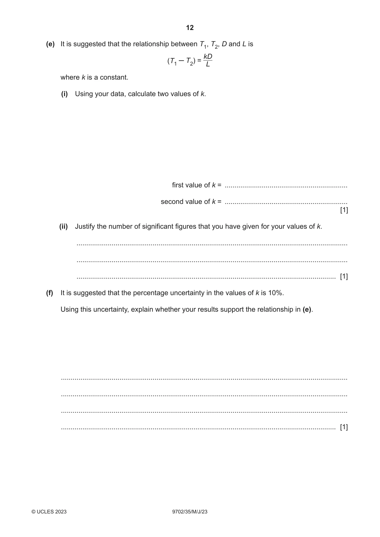 Cambridge A Level Physics 9702 2023 May/June Paper 3 · Variant 5 question paper, page 12 of 16