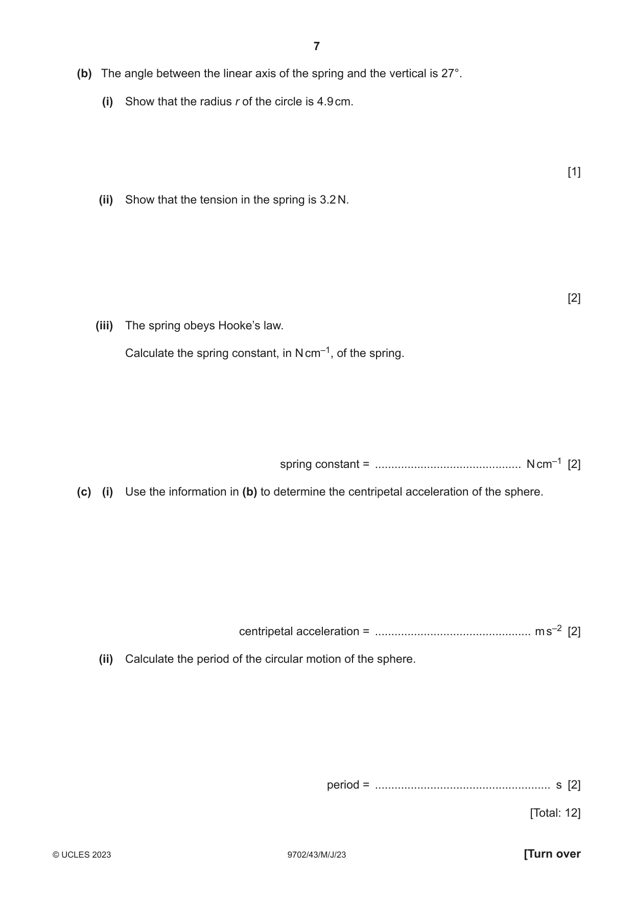 Cambridge A Level Physics 9702 2023 May/June Paper 4 · Variant 3 question paper, page 7 of 24