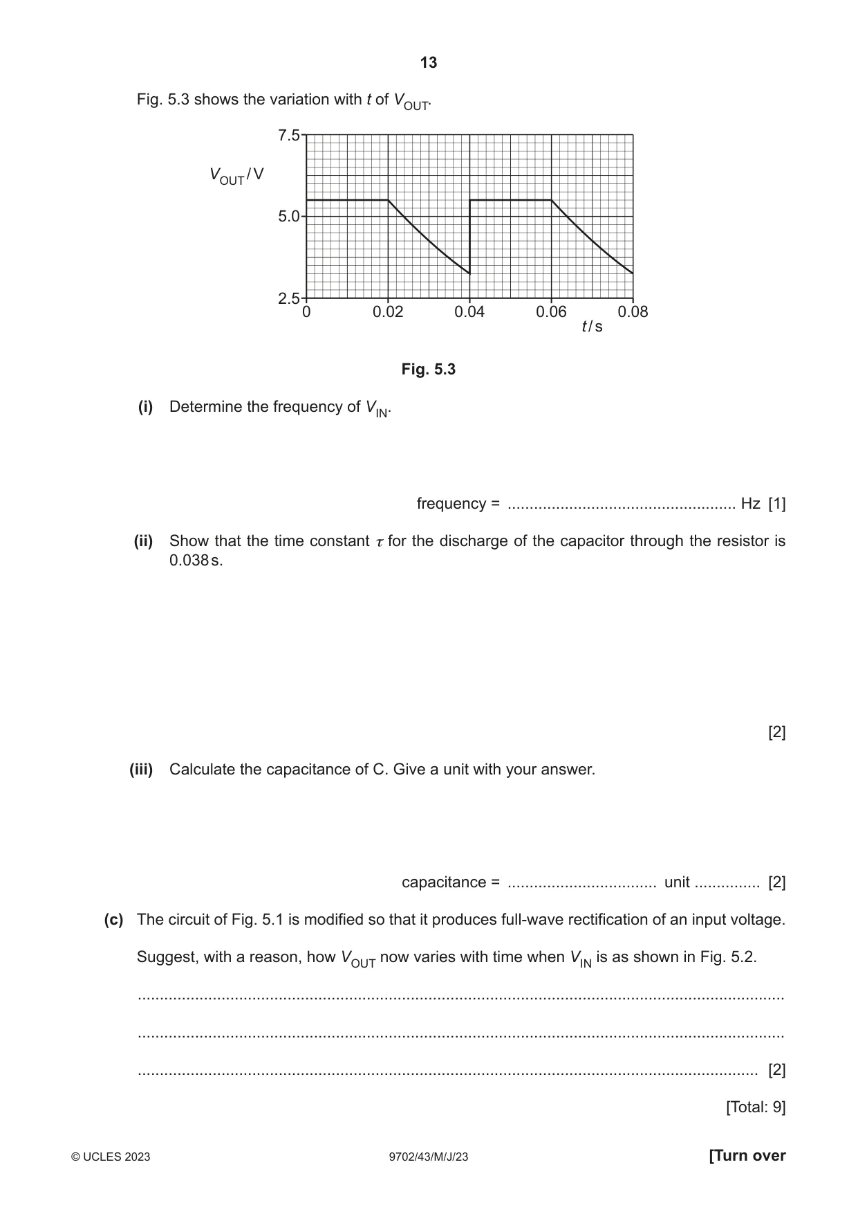 Cambridge A Level Physics 9702 2023 May/June Paper 4 · Variant 3 question paper, page 13 of 24