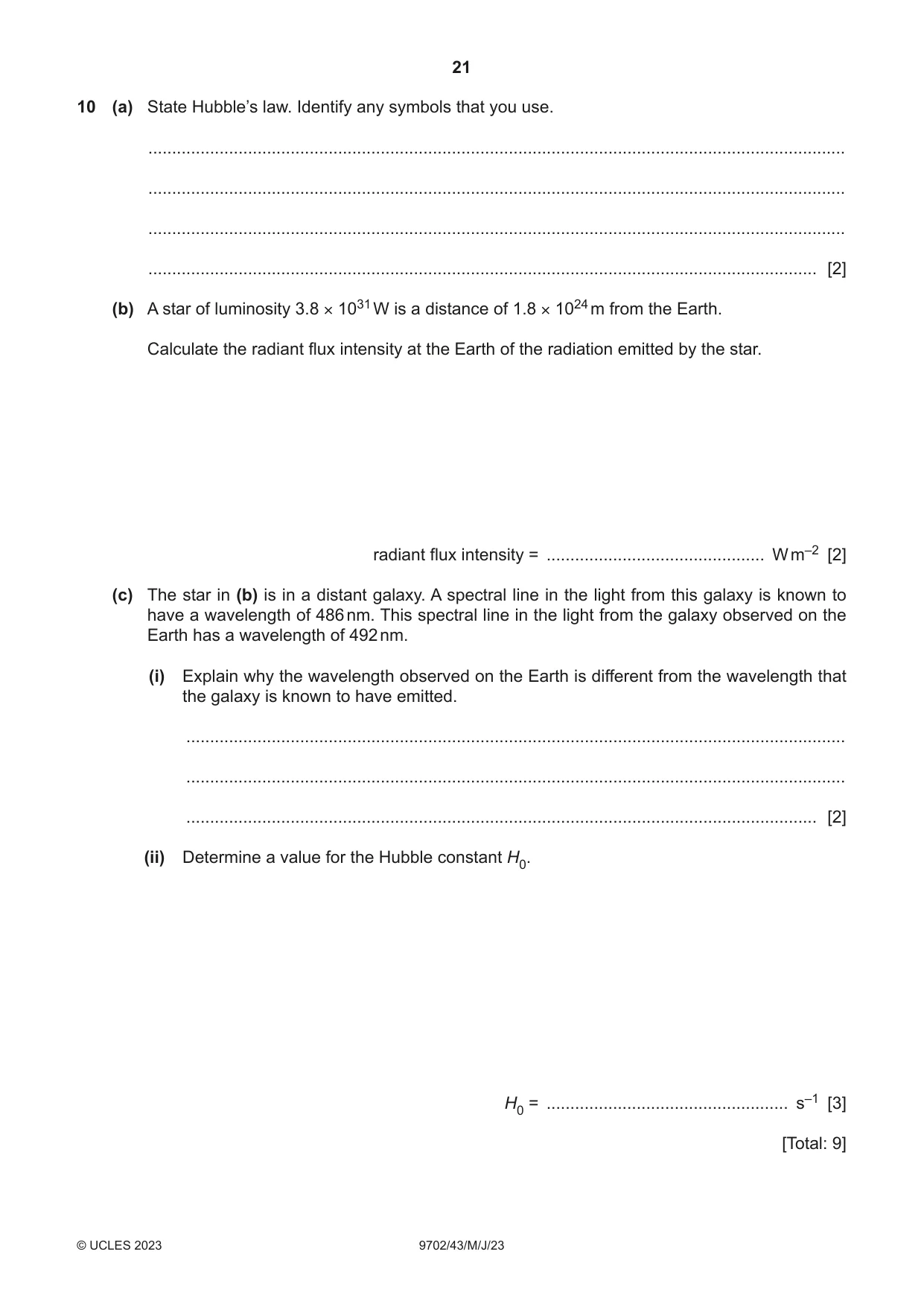 Cambridge A Level Physics 9702 2023 May/June Paper 4 · Variant 3 question paper, page 21 of 24