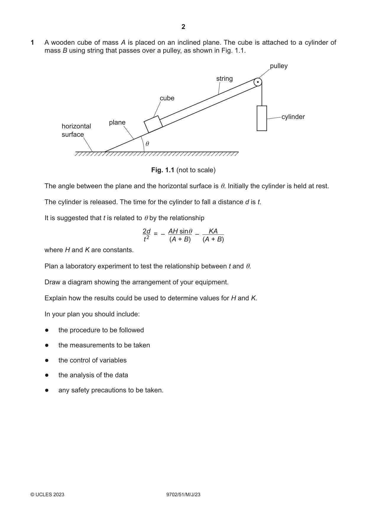 Cambridge A Level Physics 9702 2023 May/June Paper 5 · Variant 1 question paper, page 2 of 8