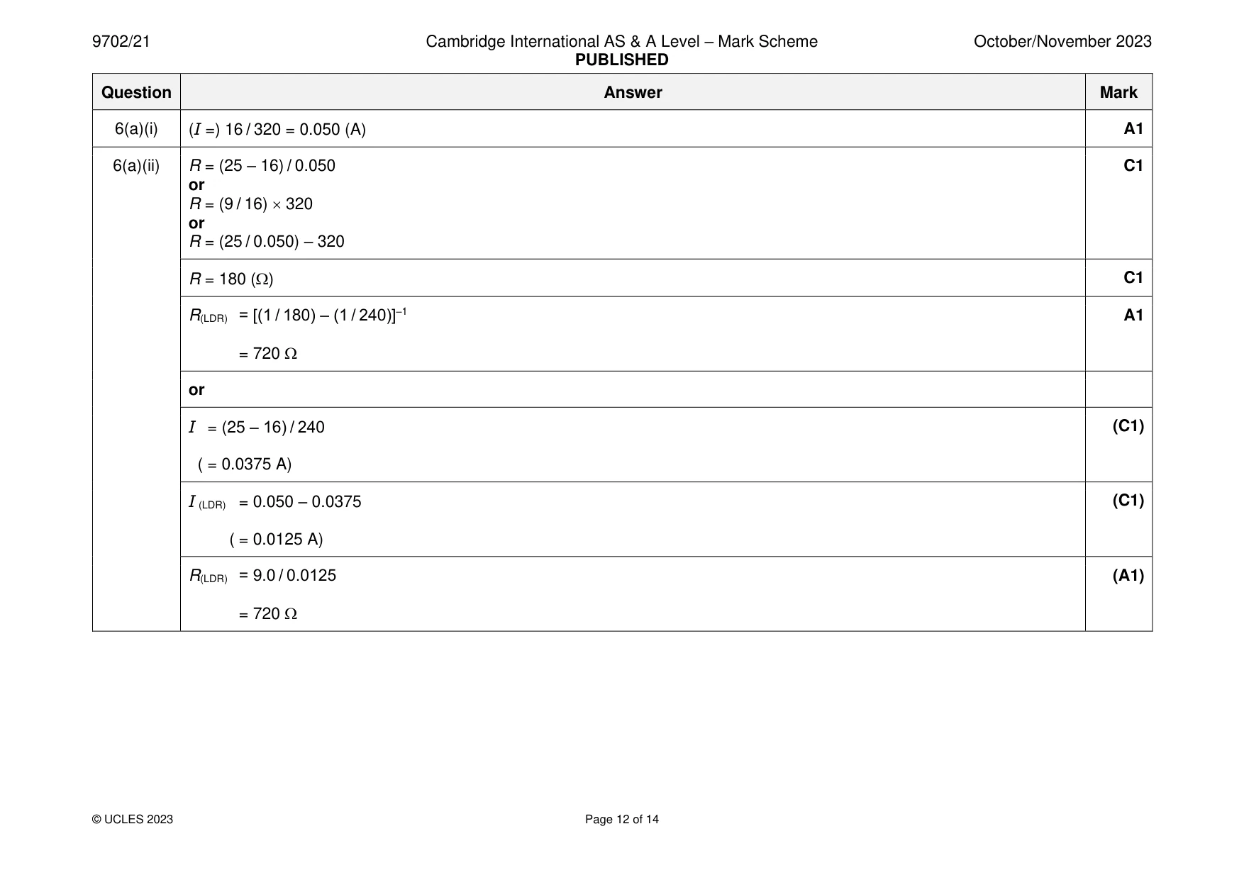 Mark scheme, page 12 of 14