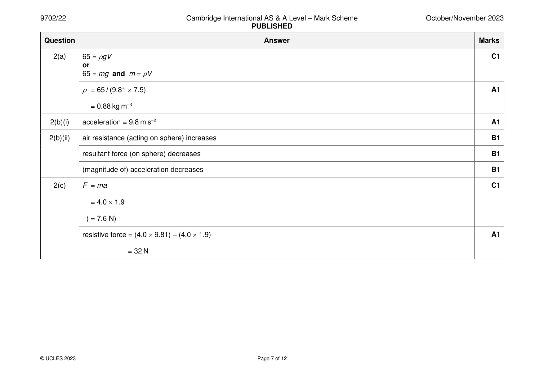 Mark scheme, page 7 of 12