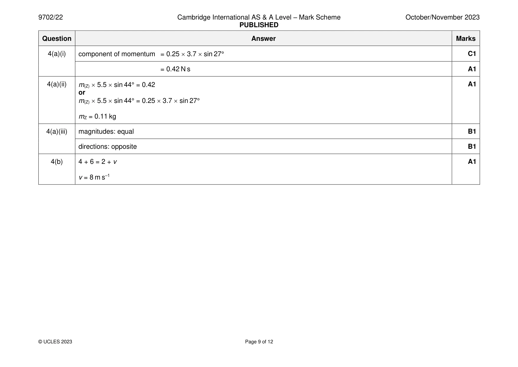 Mark scheme, page 9 of 12
