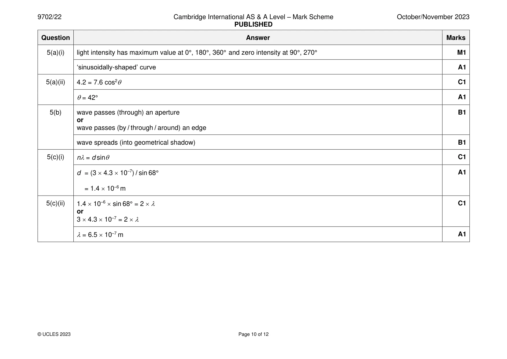 Mark scheme, page 10 of 12