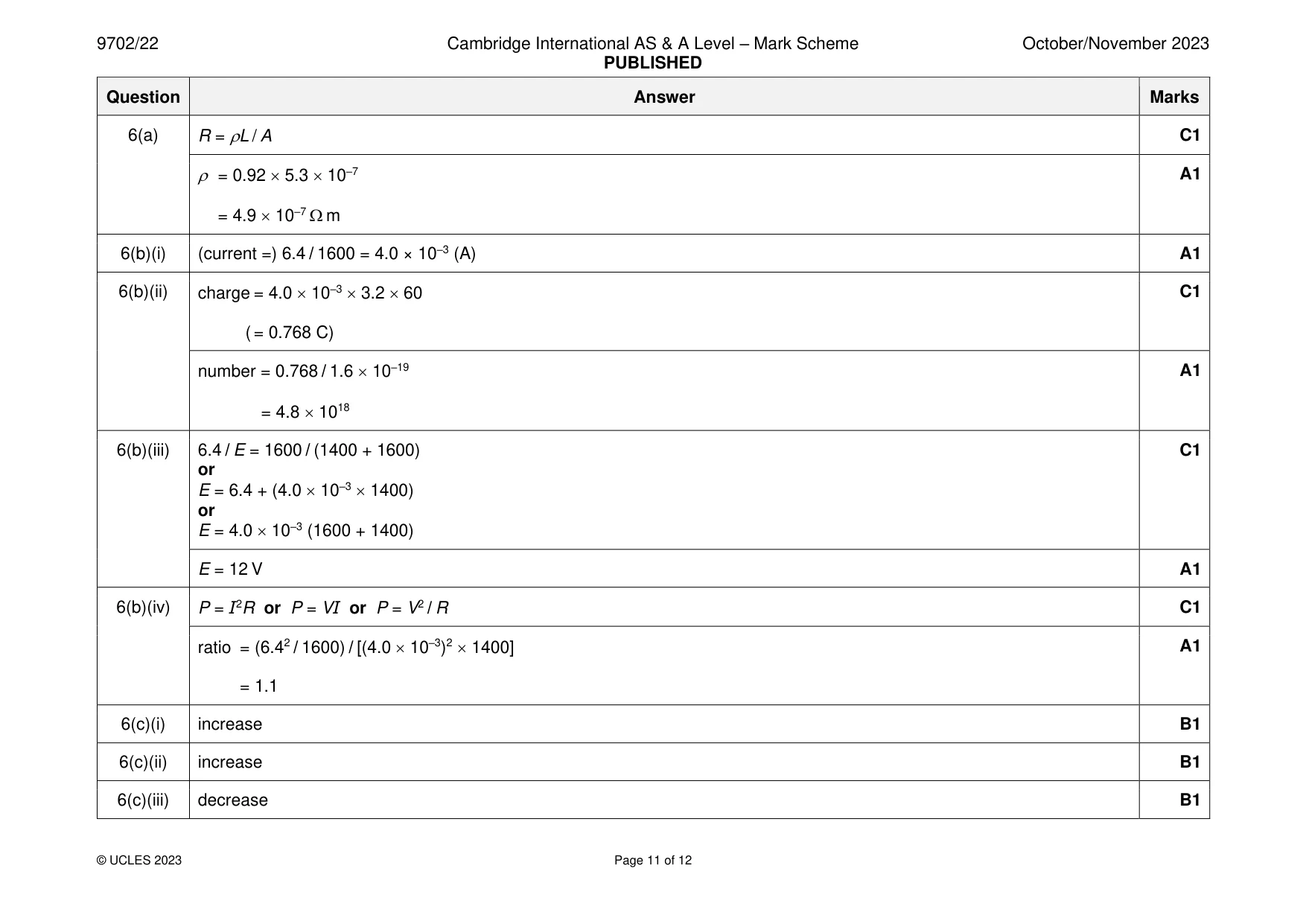 Mark scheme, page 11 of 12