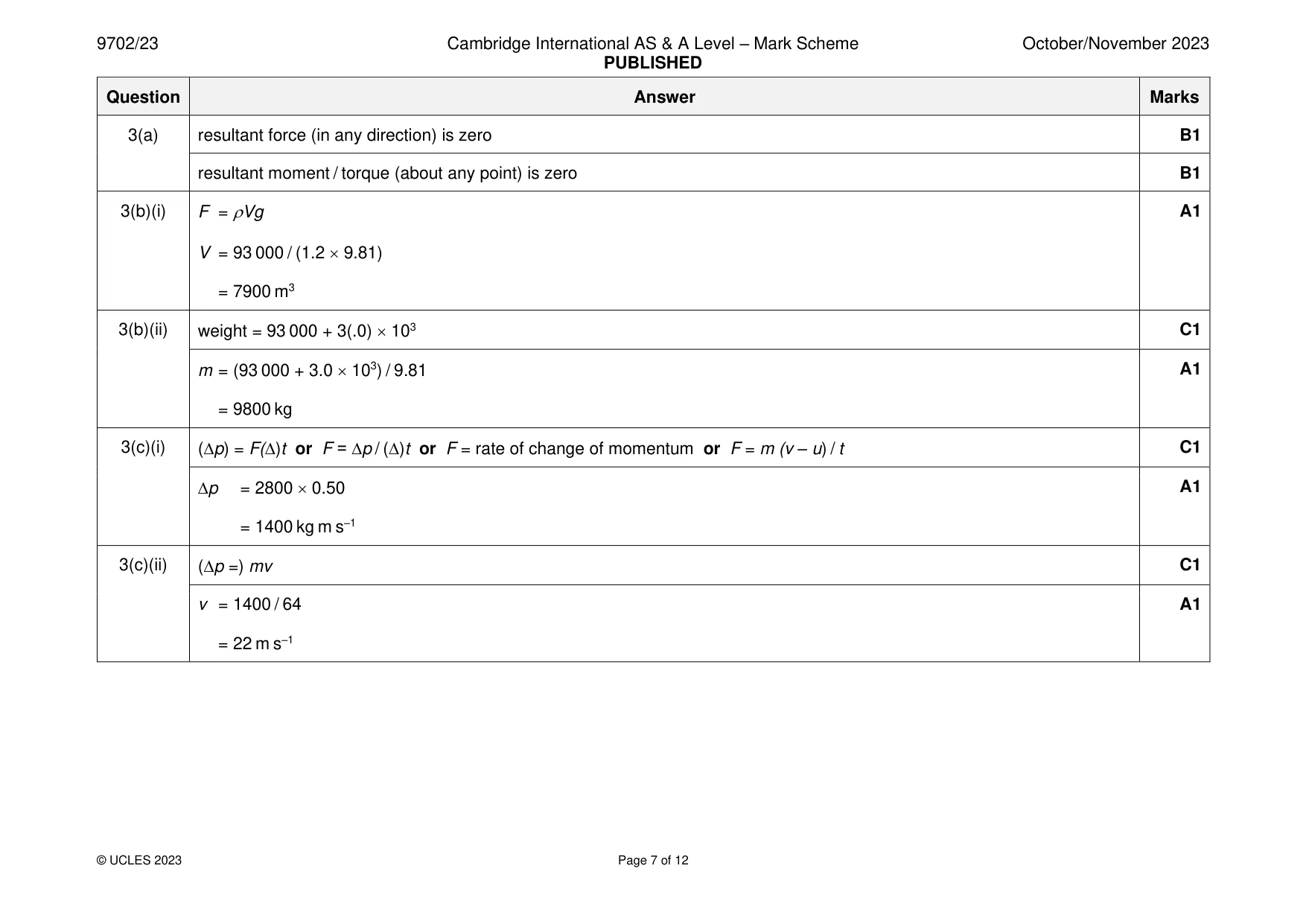 Mark scheme, page 7 of 12