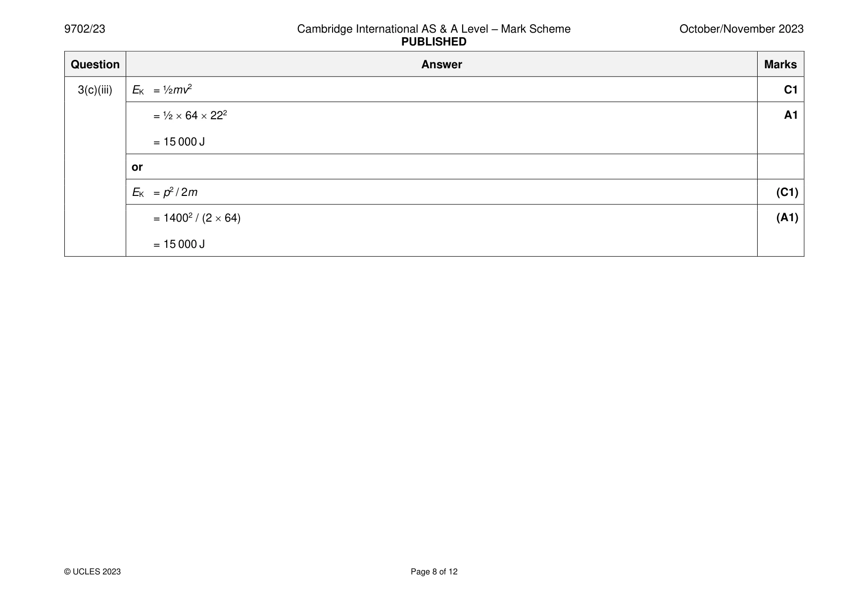 Mark scheme, page 8 of 12