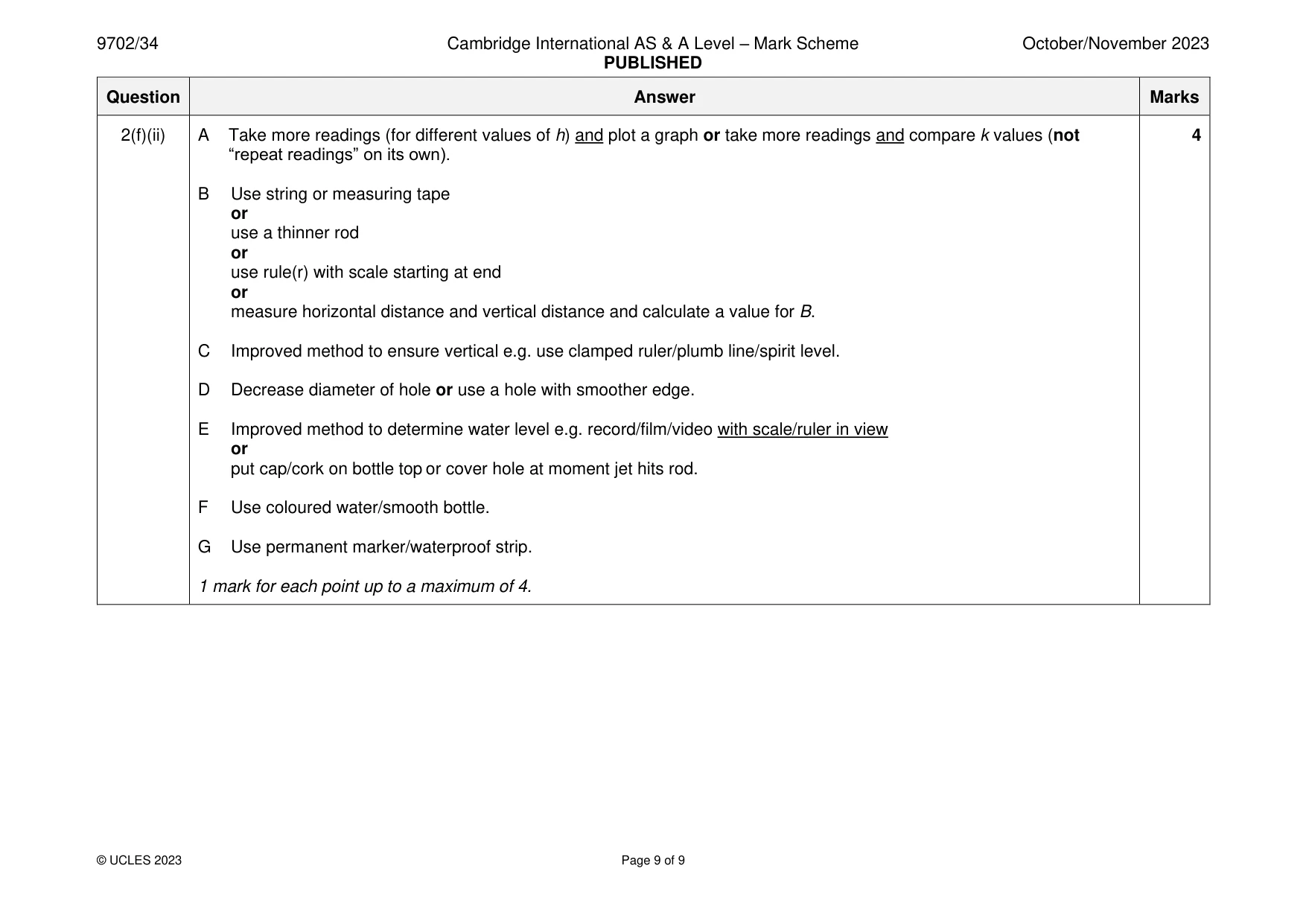 Mark scheme, page 9 of 9