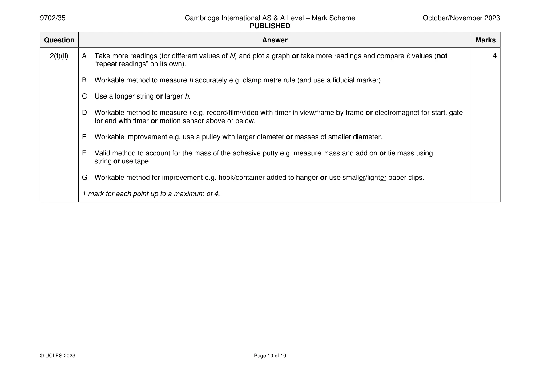 Mark scheme, page 10 of 10