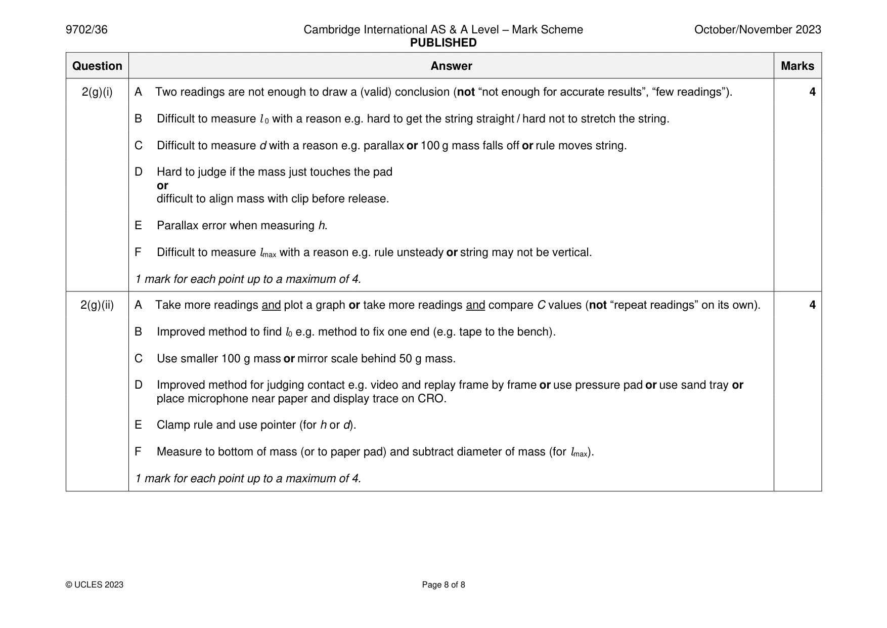 Mark scheme, page 8 of 8