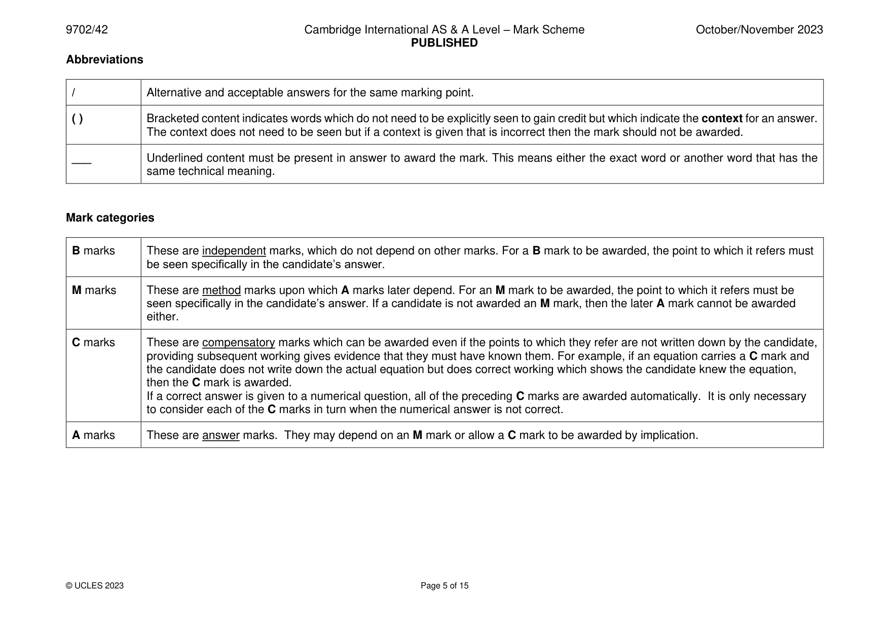 Mark scheme, page 5 of 15