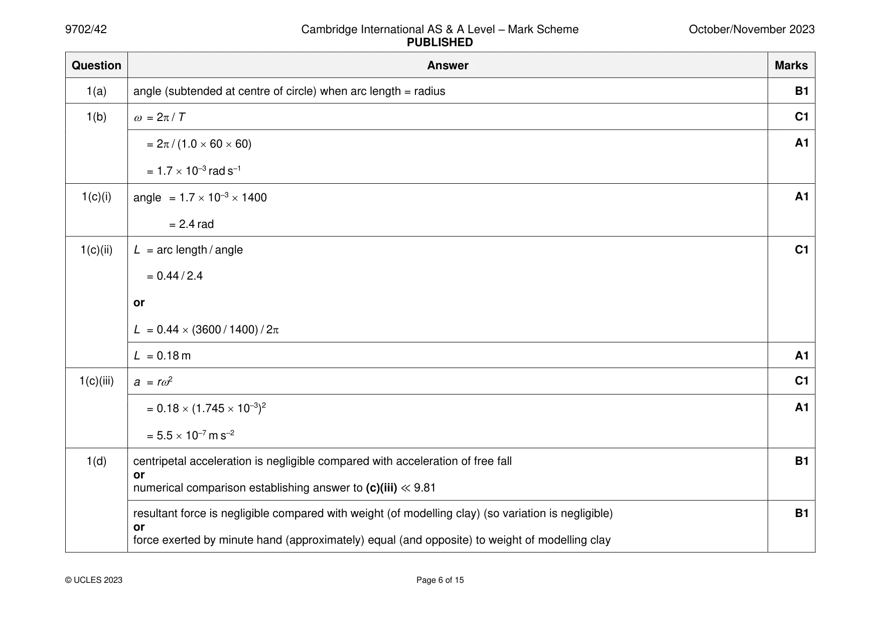Mark scheme, page 6 of 15