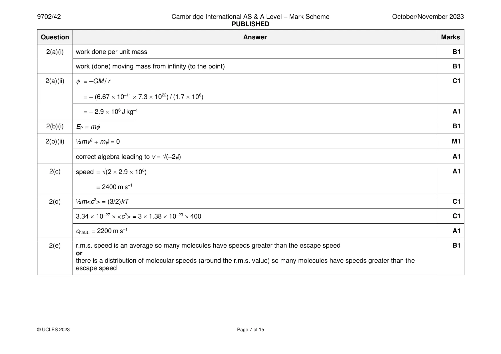 Mark scheme, page 7 of 15