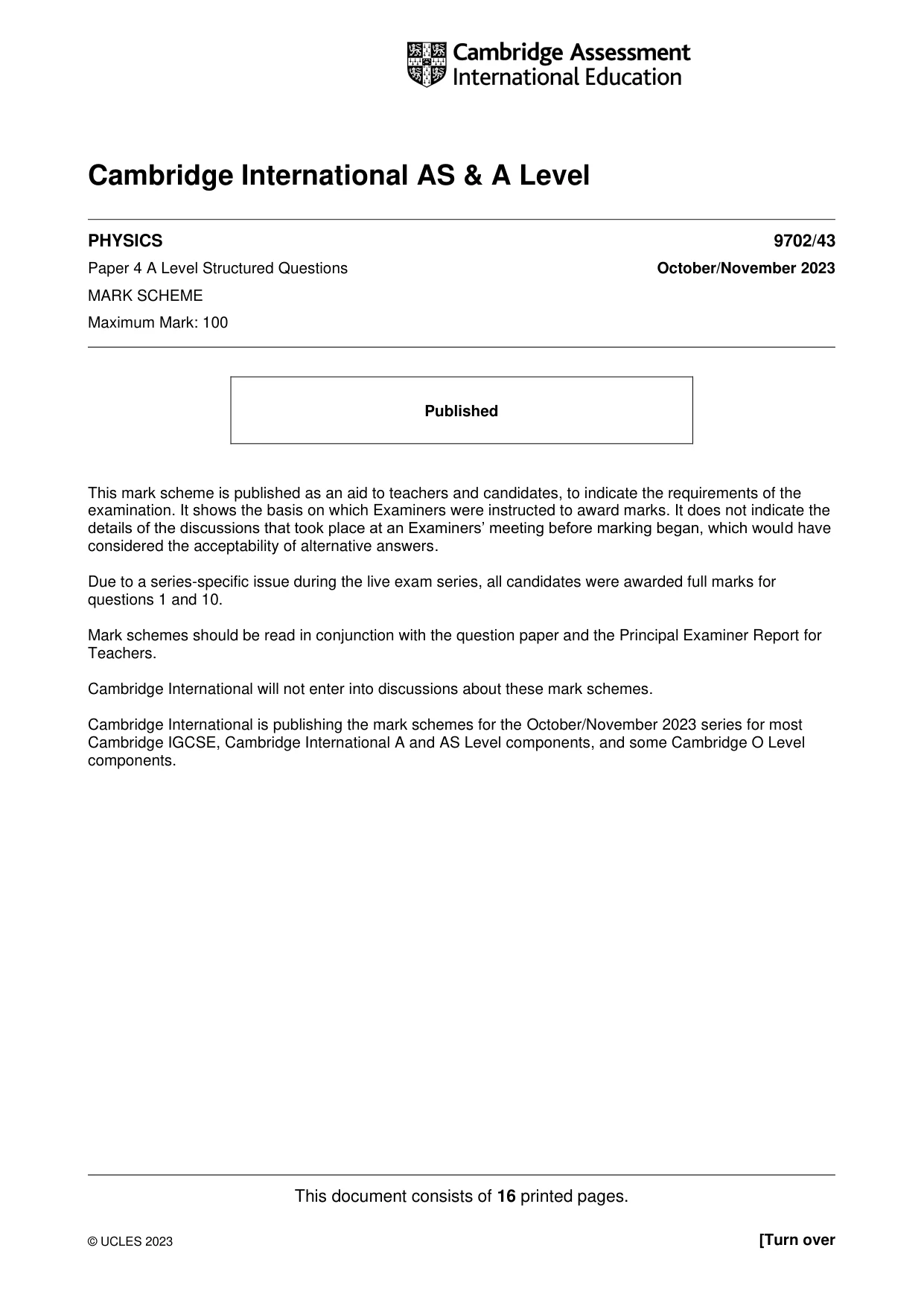 Mark scheme, page 1 of 16
