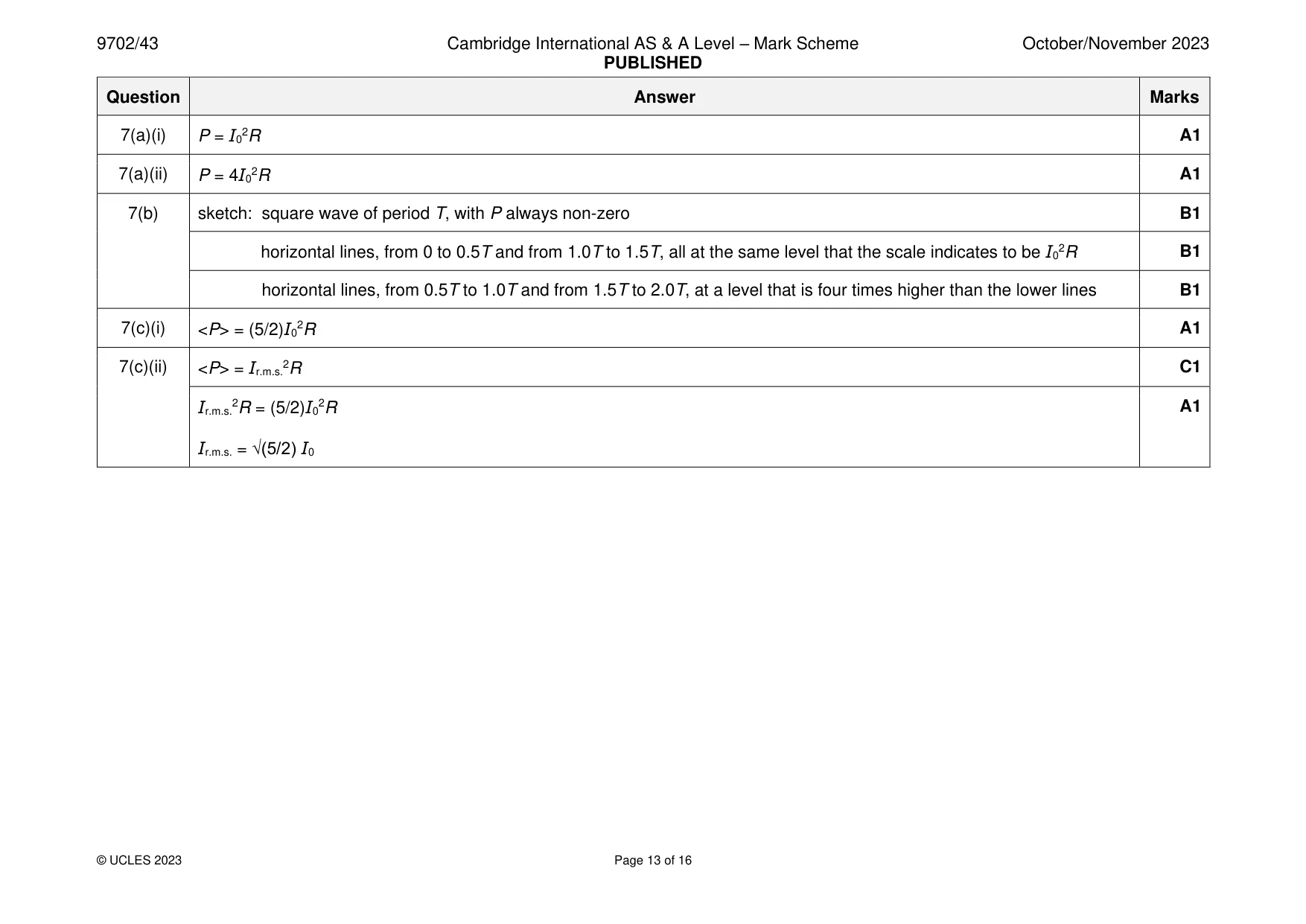 Mark scheme, page 13 of 16