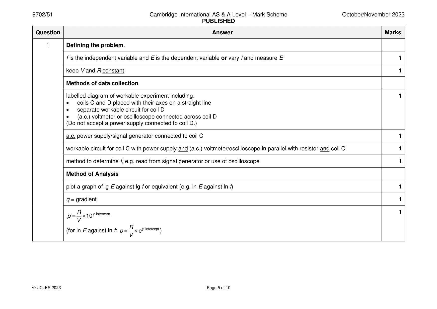 Mark scheme, page 5 of 10