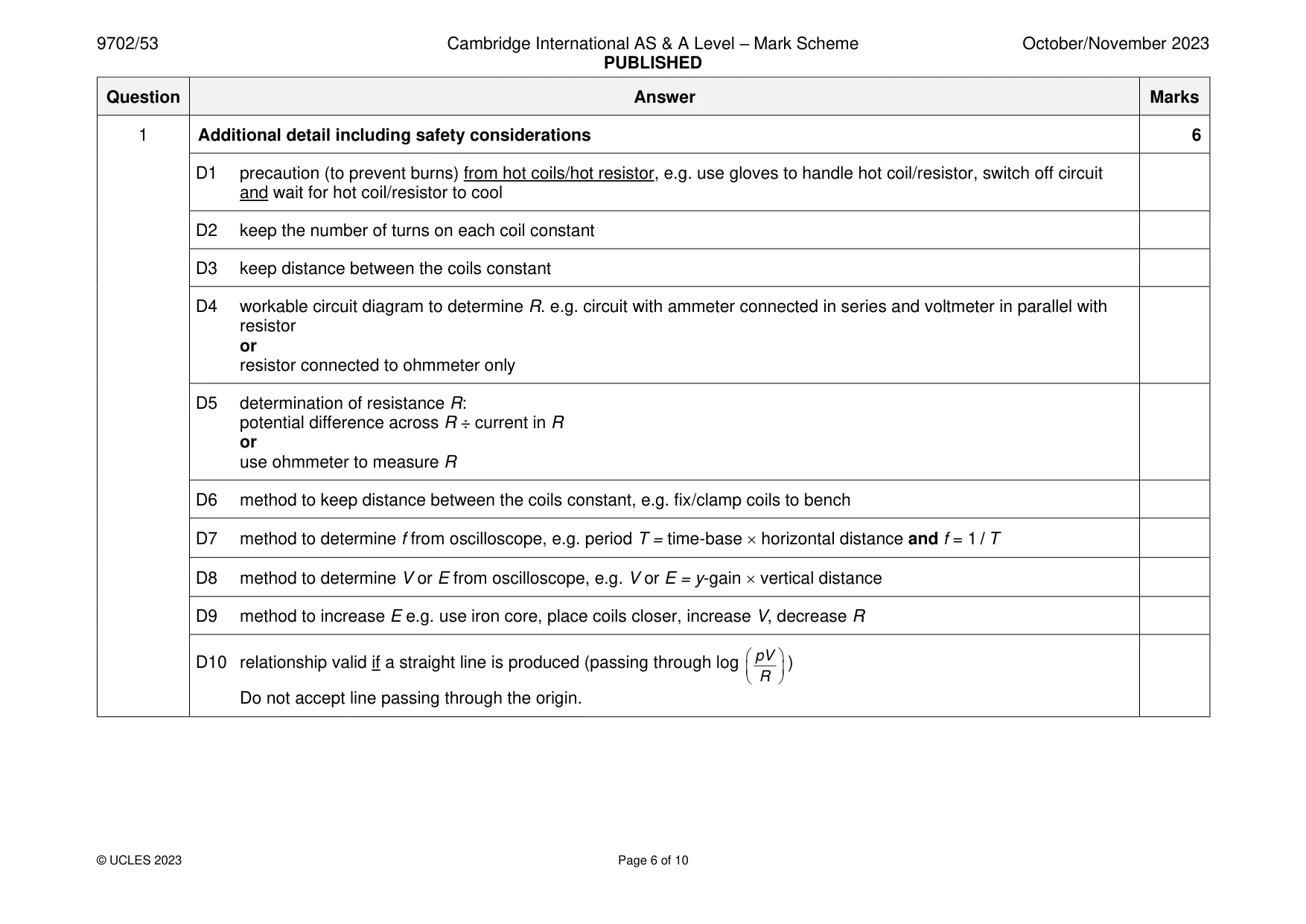 Mark scheme, page 6 of 10
