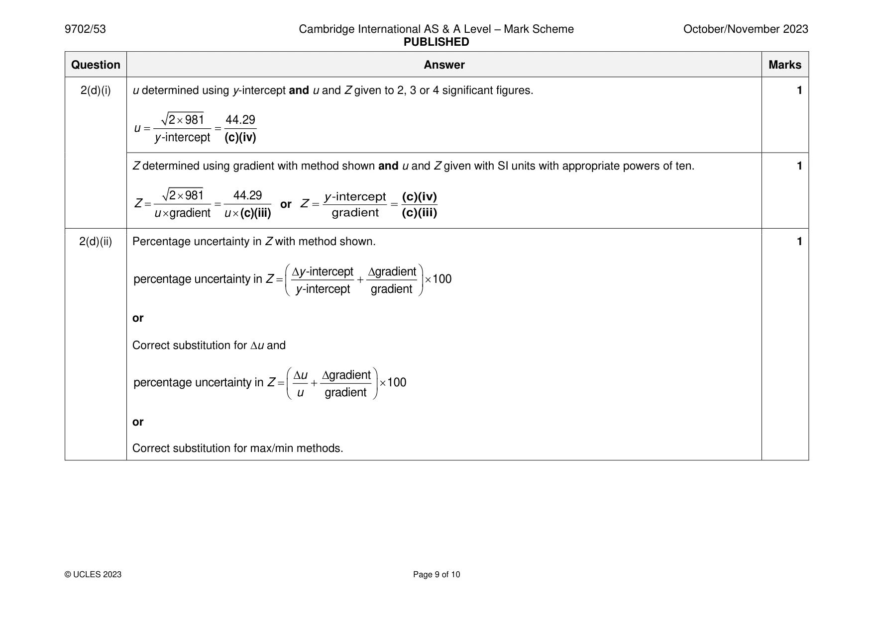 Mark scheme, page 9 of 10