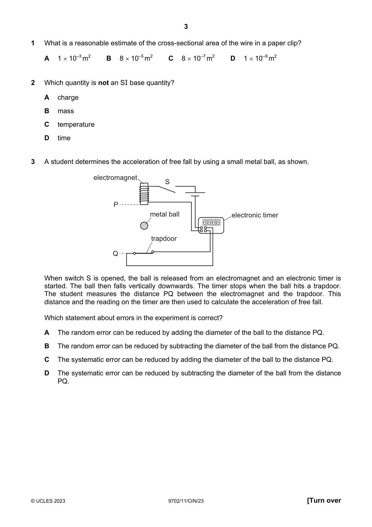 Cambridge A Level Physics 9702 2023 Oct/Nov Paper 1 · Variant 1 question paper, page 3 of 20
