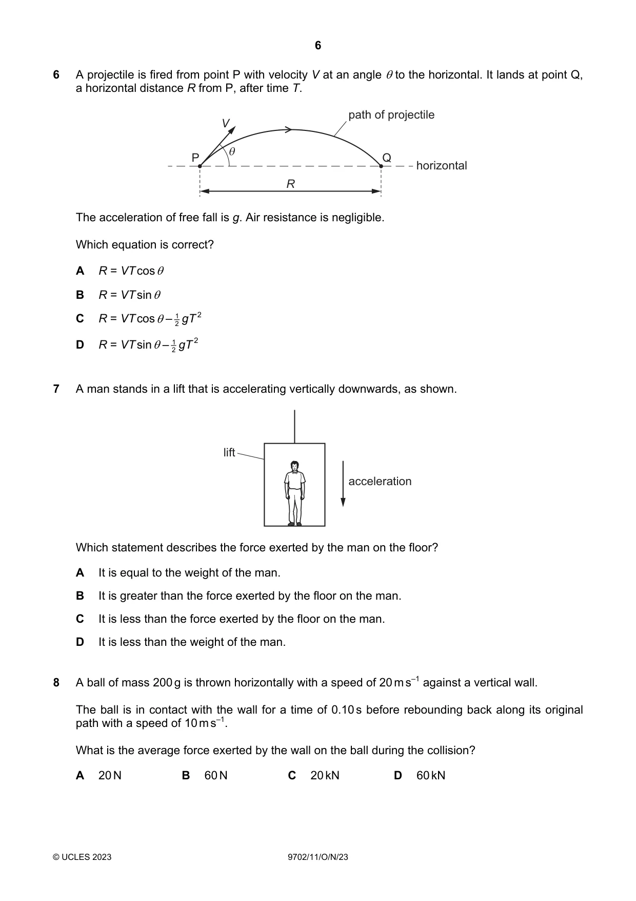 Cambridge A Level Physics 9702 2023 Oct/Nov Paper 1 · Variant 1 question paper, page 6 of 20