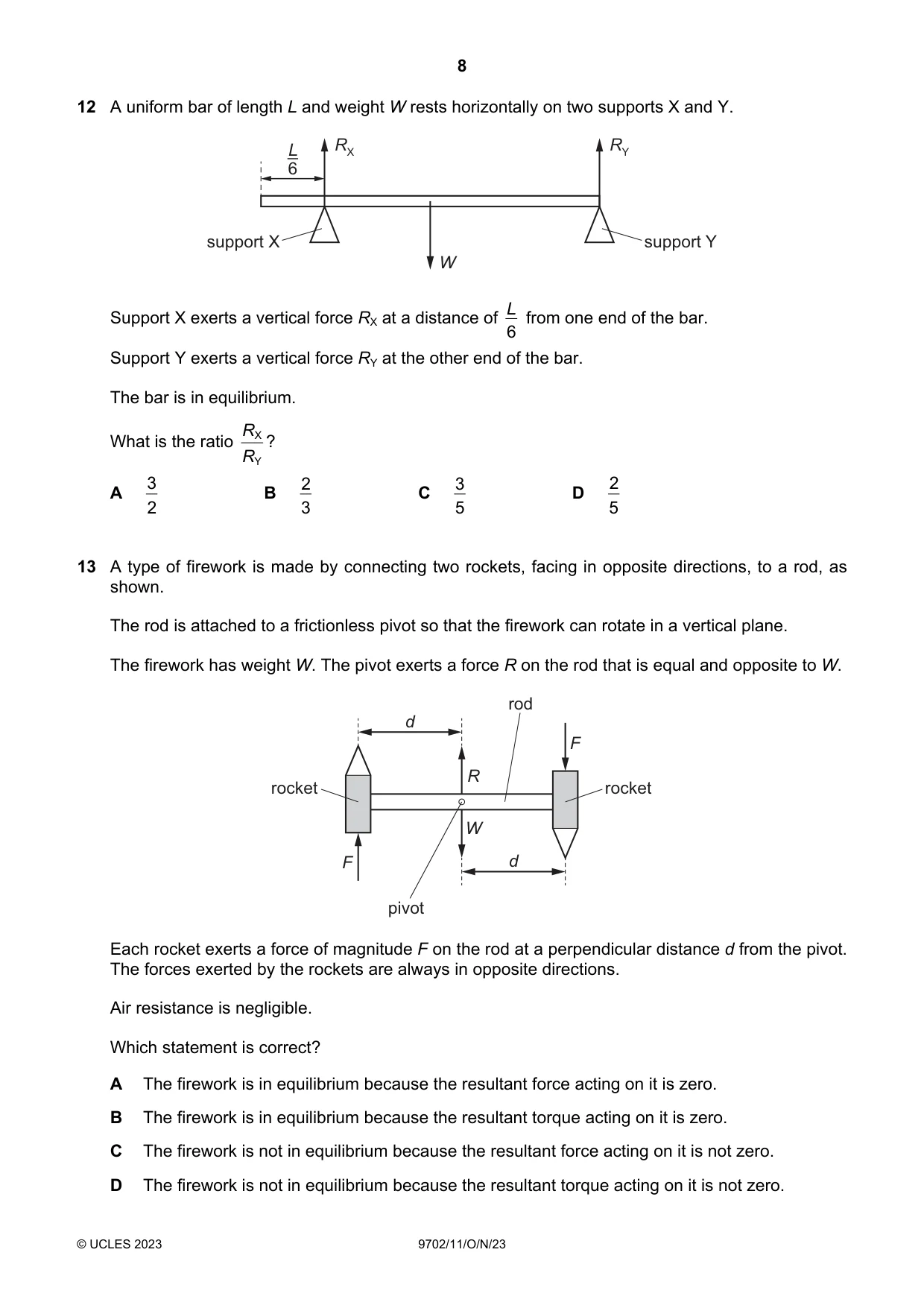 Cambridge A Level Physics 9702 2023 Oct/Nov Paper 1 · Variant 1 question paper, page 8 of 20