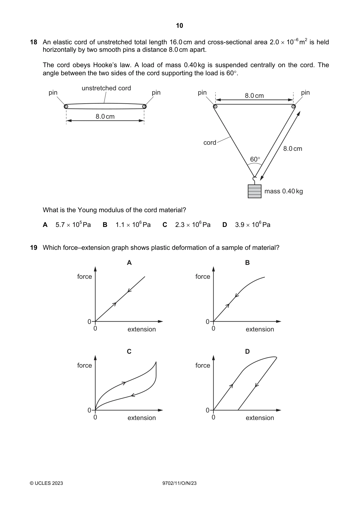 Cambridge A Level Physics 9702 2023 Oct/Nov Paper 1 · Variant 1 question paper, page 10 of 20