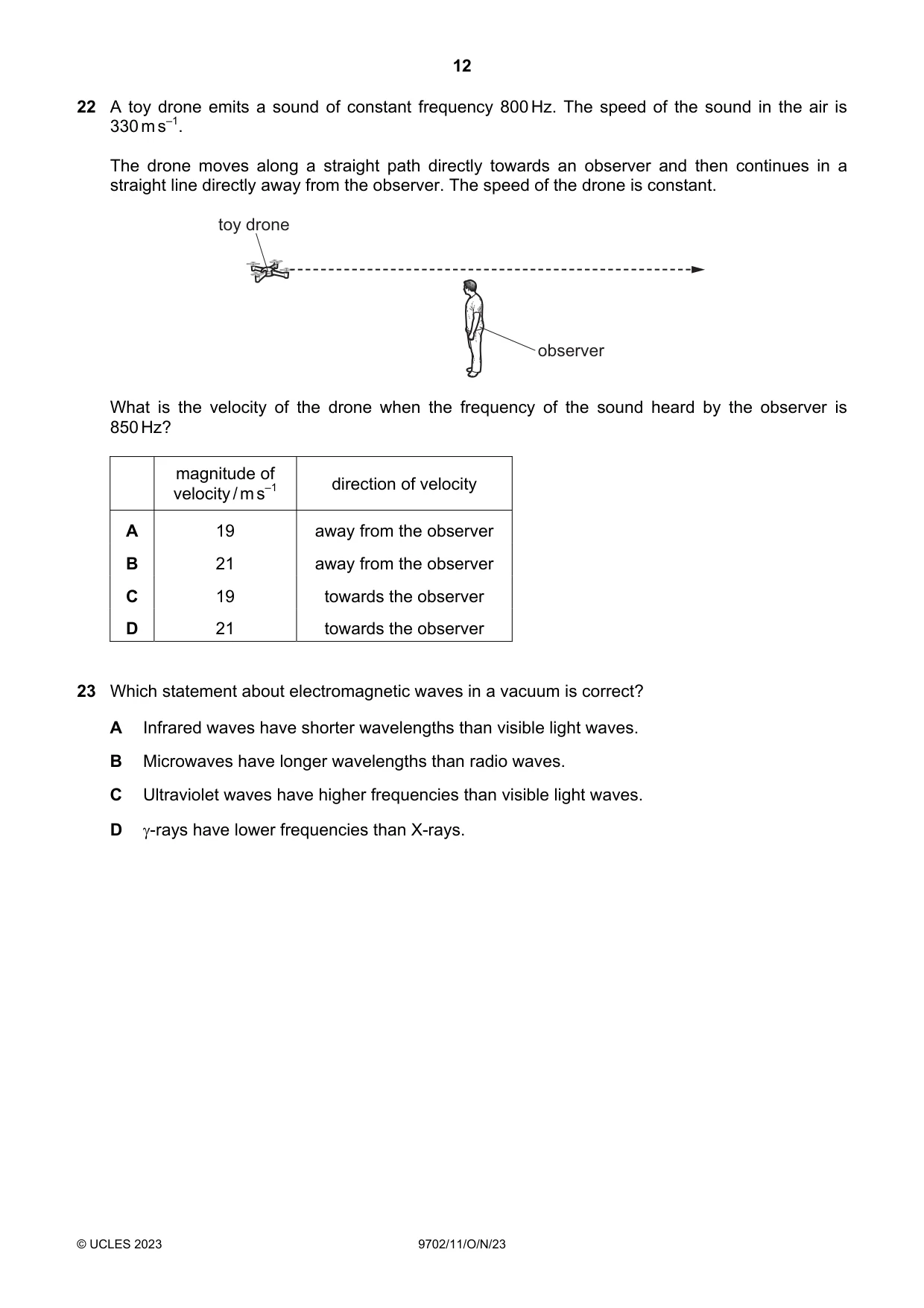 Cambridge A Level Physics 9702 2023 Oct/Nov Paper 1 · Variant 1 question paper, page 12 of 20