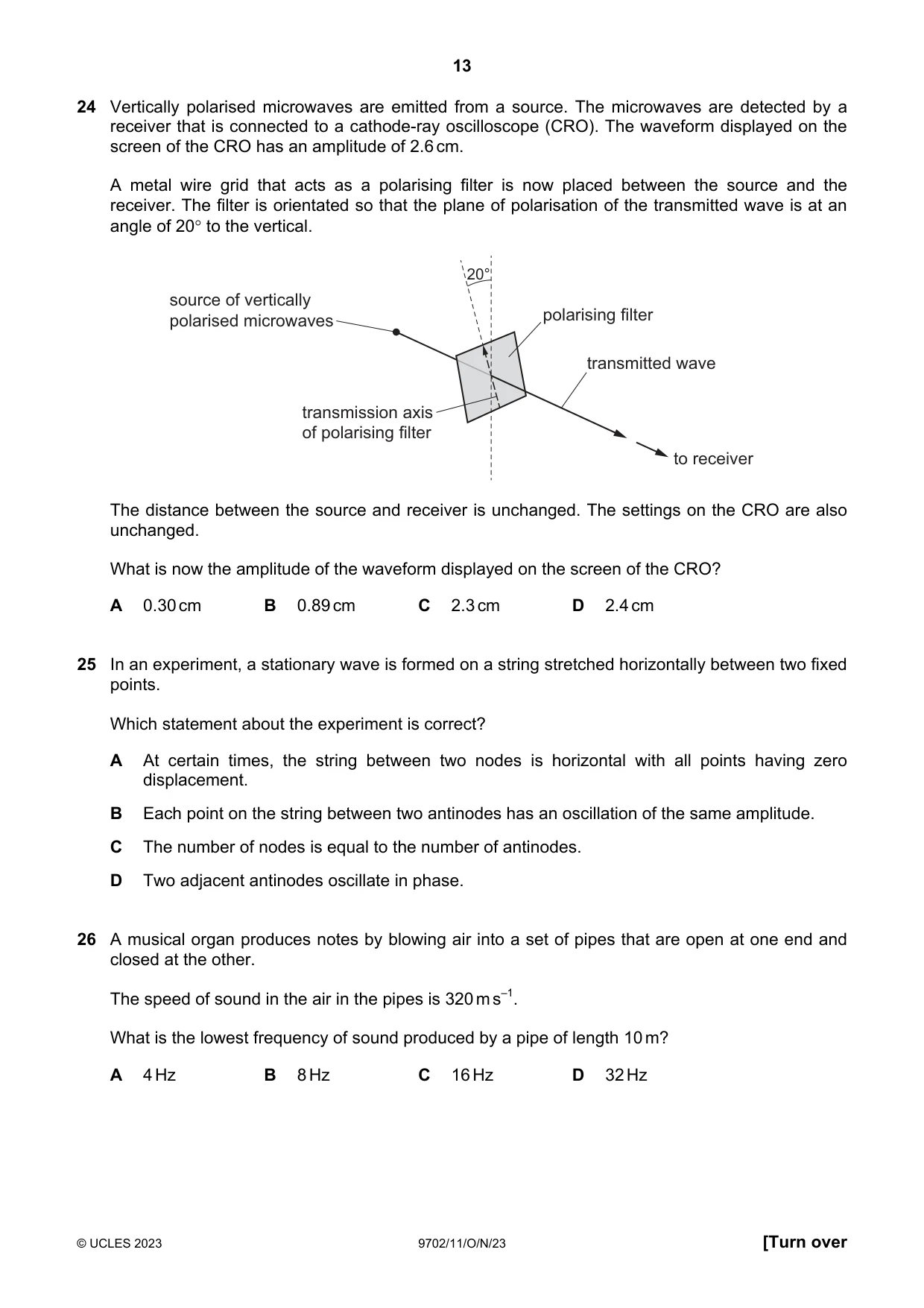 Cambridge A Level Physics 9702 2023 Oct/Nov Paper 1 · Variant 1 question paper, page 13 of 20
