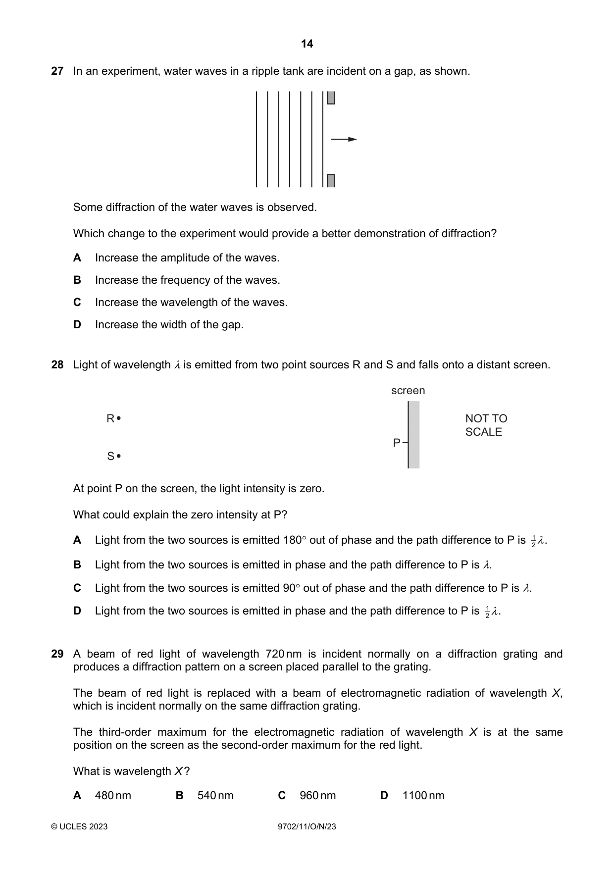 Cambridge A Level Physics 9702 2023 Oct/Nov Paper 1 · Variant 1 question paper, page 14 of 20