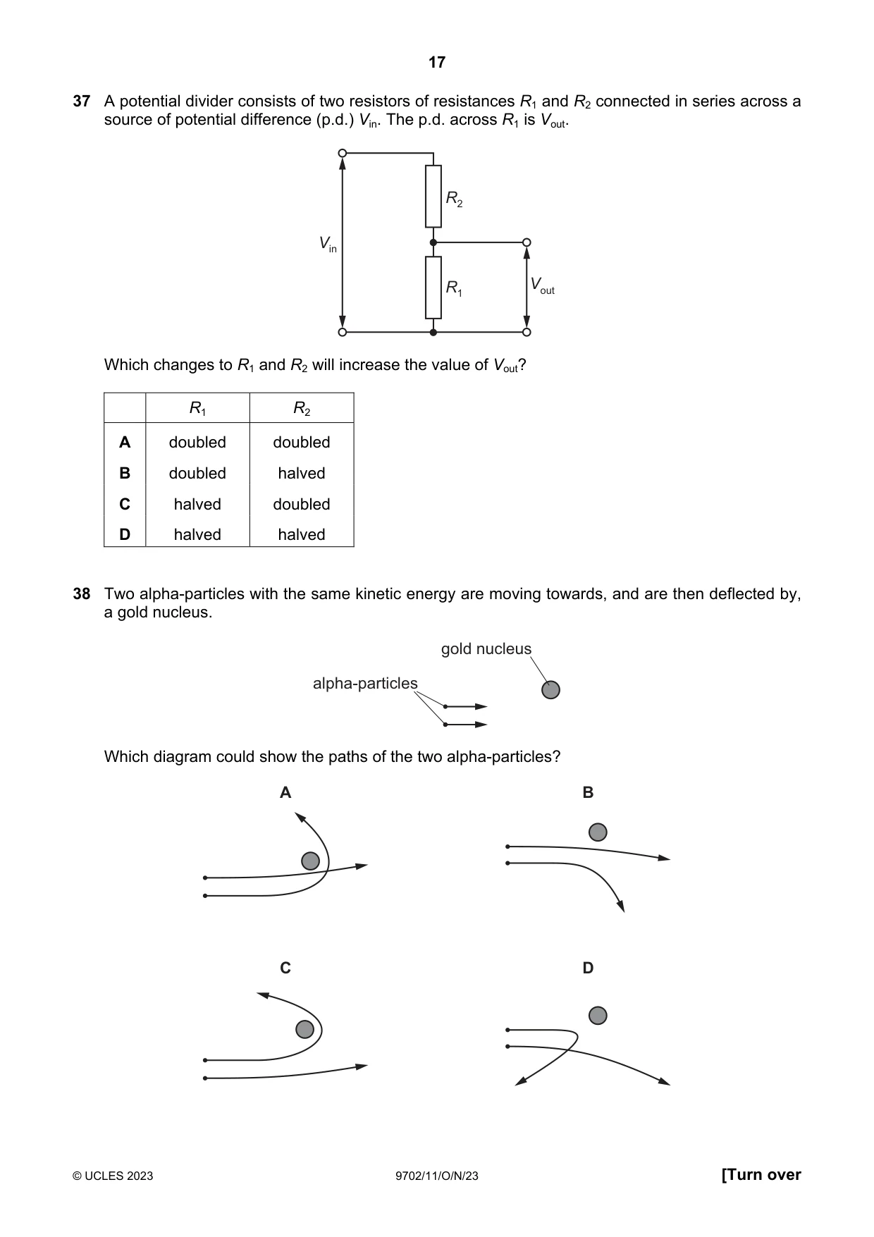 Cambridge A Level Physics 9702 2023 Oct/Nov Paper 1 · Variant 1 question paper, page 17 of 20