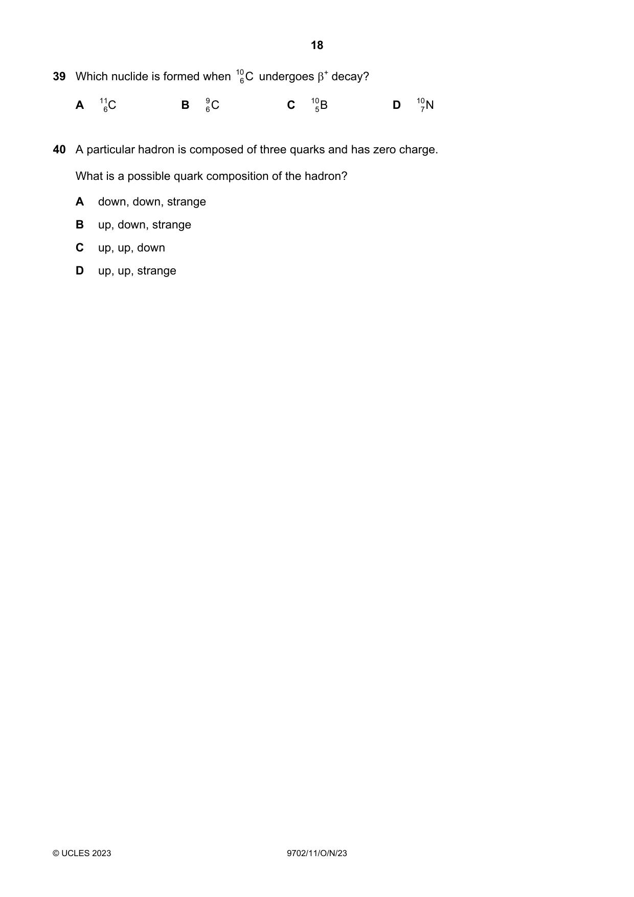 Cambridge A Level Physics 9702 2023 Oct/Nov Paper 1 · Variant 1 question paper, page 18 of 20