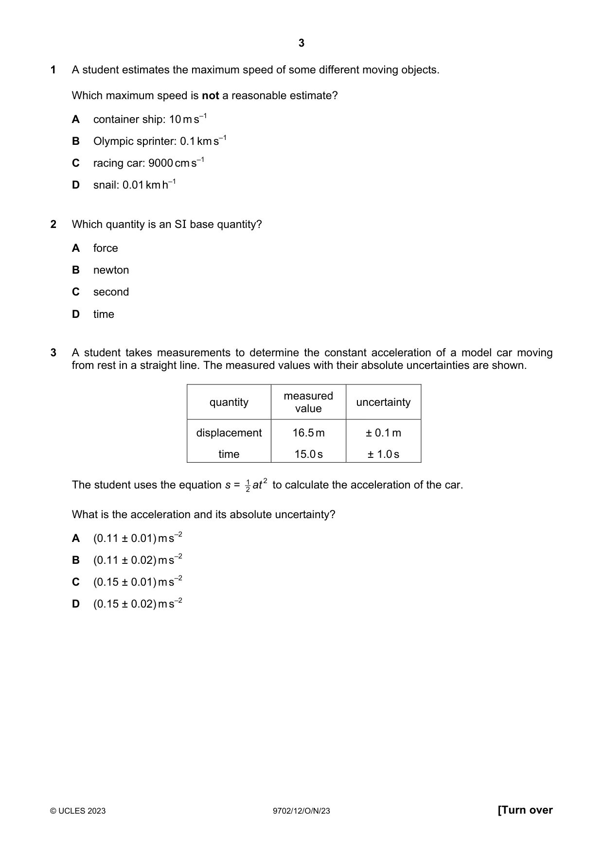 Cambridge A Level Physics 9702 2023 Oct/Nov Paper 1 · Variant 2 question paper, page 3 of 20